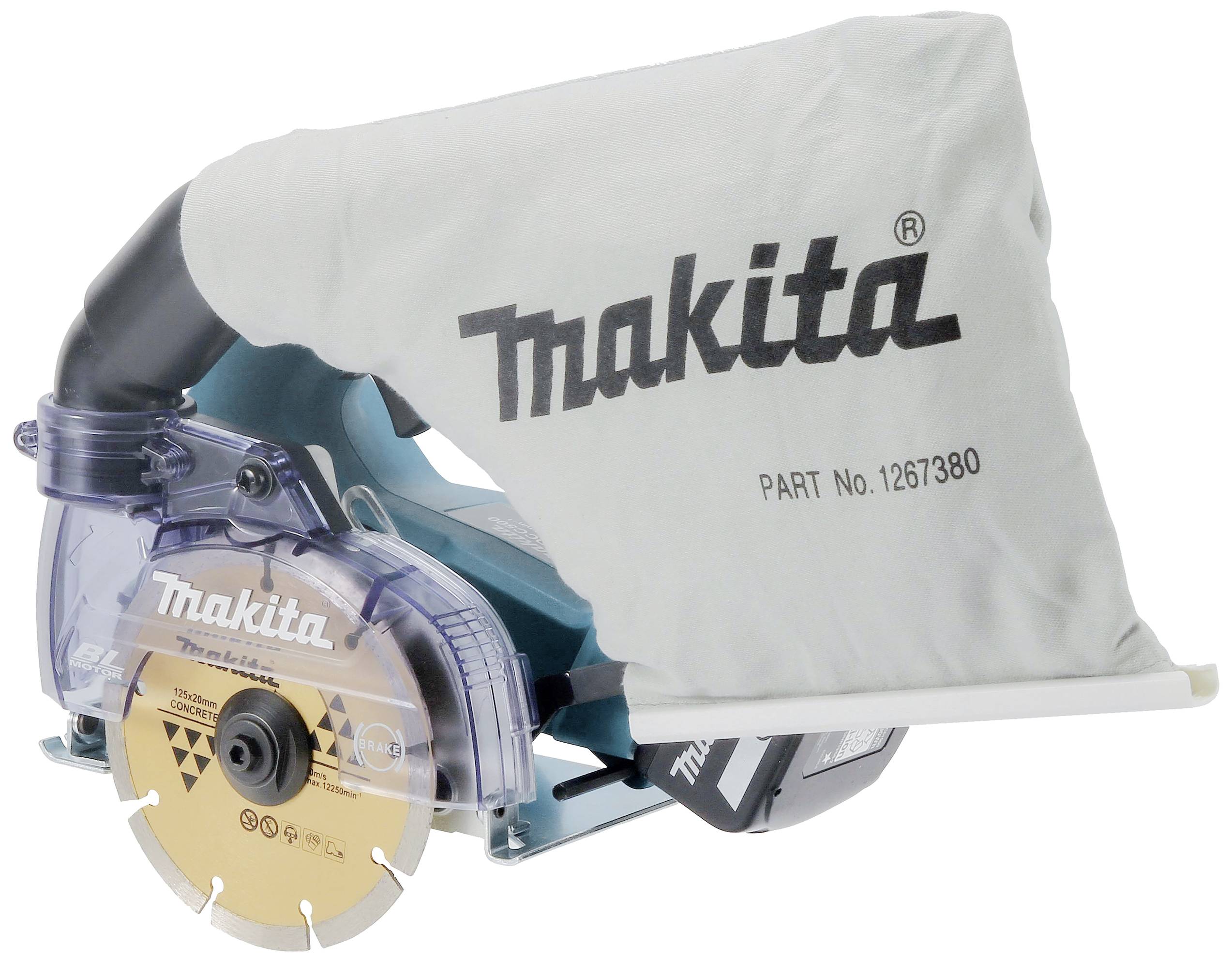 Elektro-Handkreissäge von Makita, Modell mit Staubauffangbeutel, für präzises Schneiden von Holz geeignet.