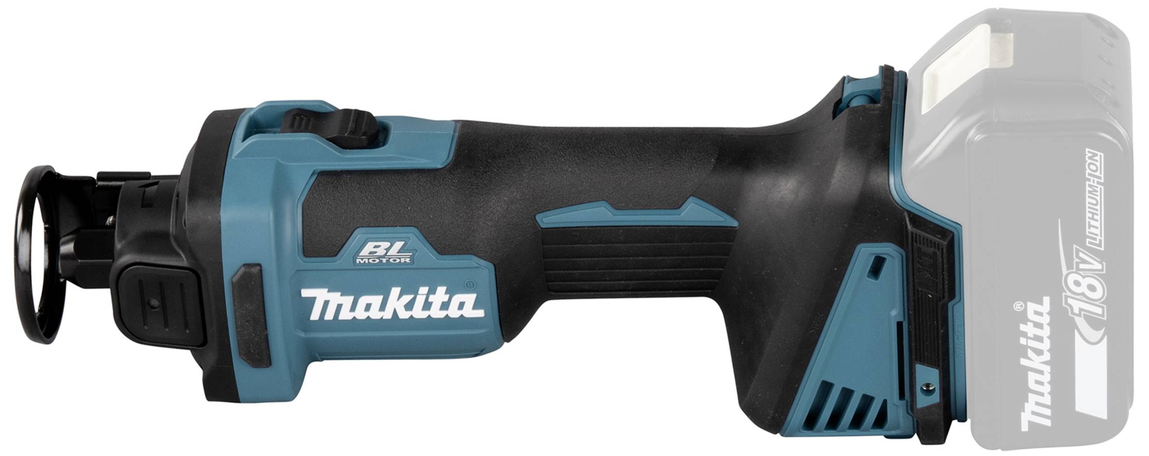 Akkuschrauber in Blau-Schwarz, markiert mit 'Makita 18V Lithium-Ion', mit ergonomischem Griff und abnehmbarer Batterie.