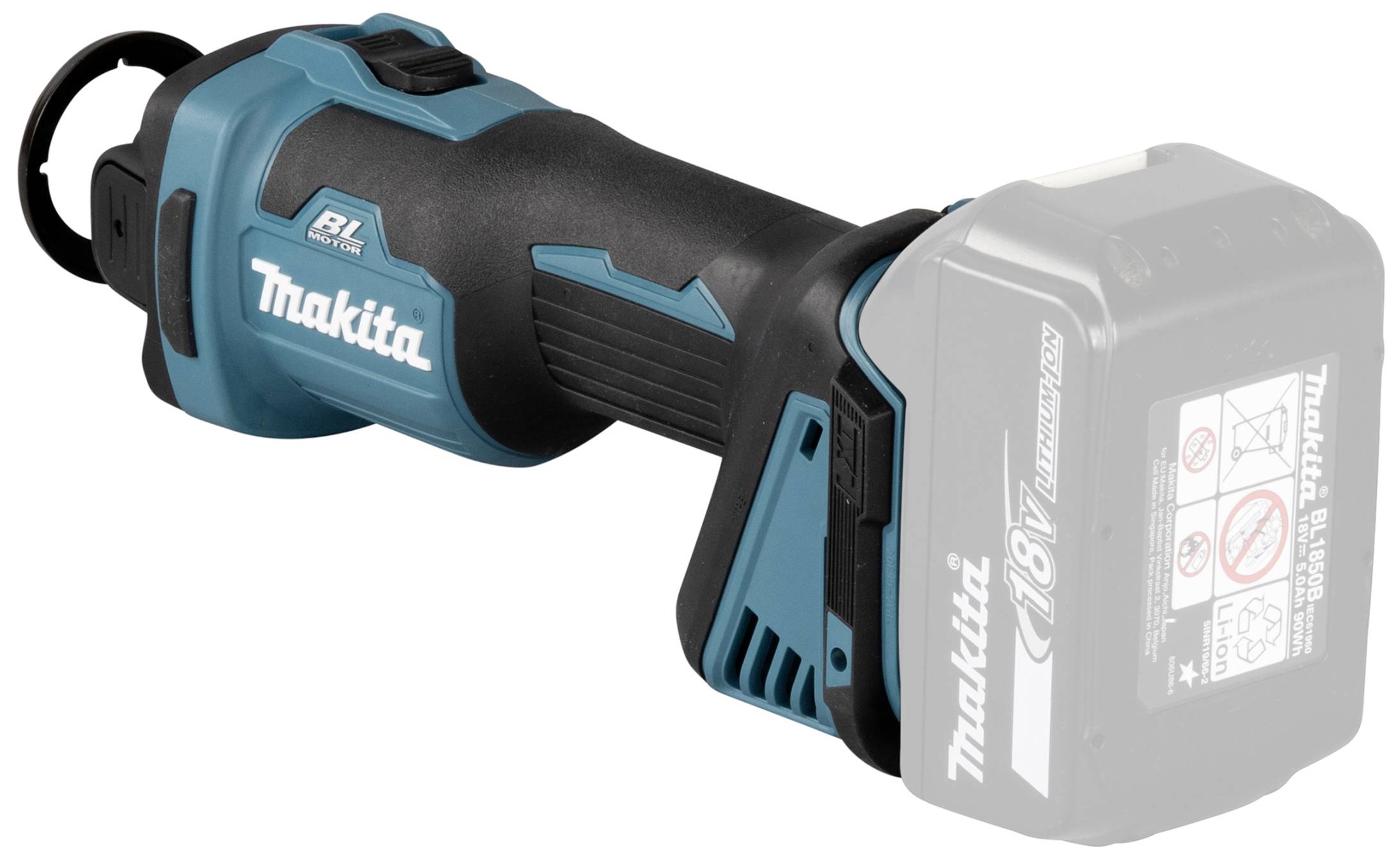 Ein kabelloses Elektrowerkzeug mit ergonomischem Griff und 18V Lithium-Ionen Akku. Markenname und Details sind sichtbar.