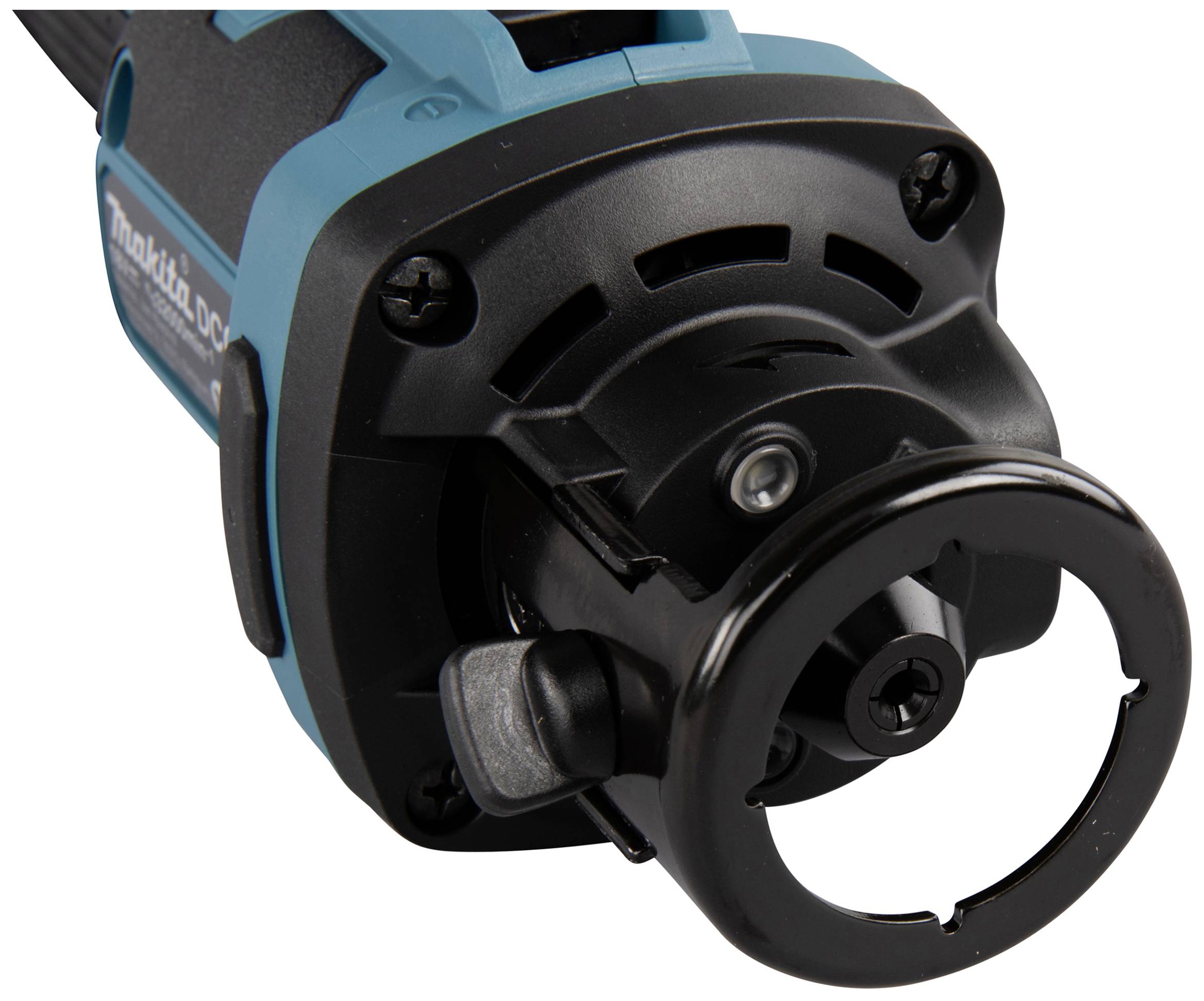 Nahaufnahme eines elektrischen Bohrschraubers mit blauem Griff.