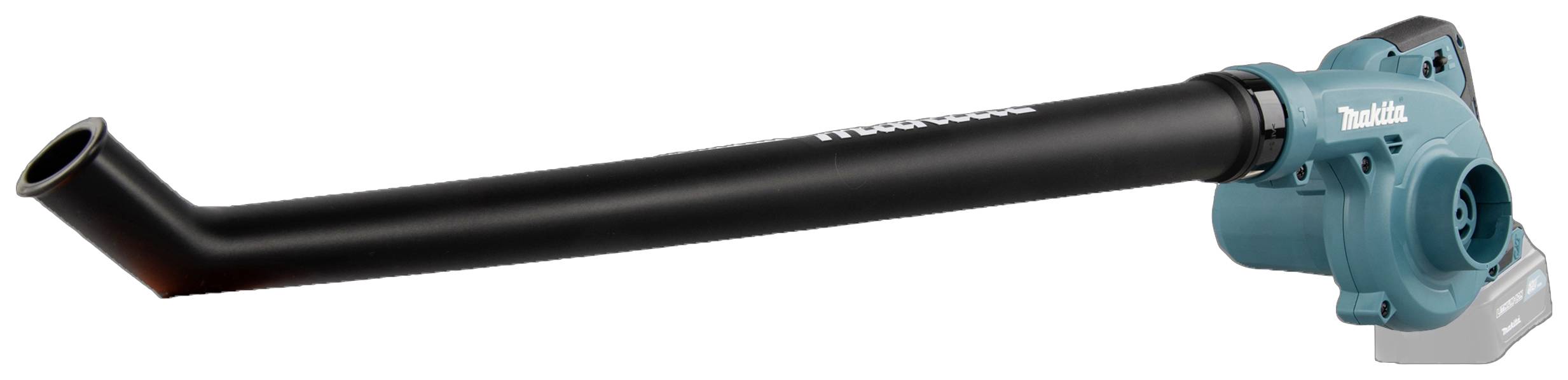 Ein türkis-schwarzer Laubbläser mit langem Rohr und ergonomischem Griff. Ideal zum Entfernen von Laub und Schmutz in Gärten und Gehwegen.