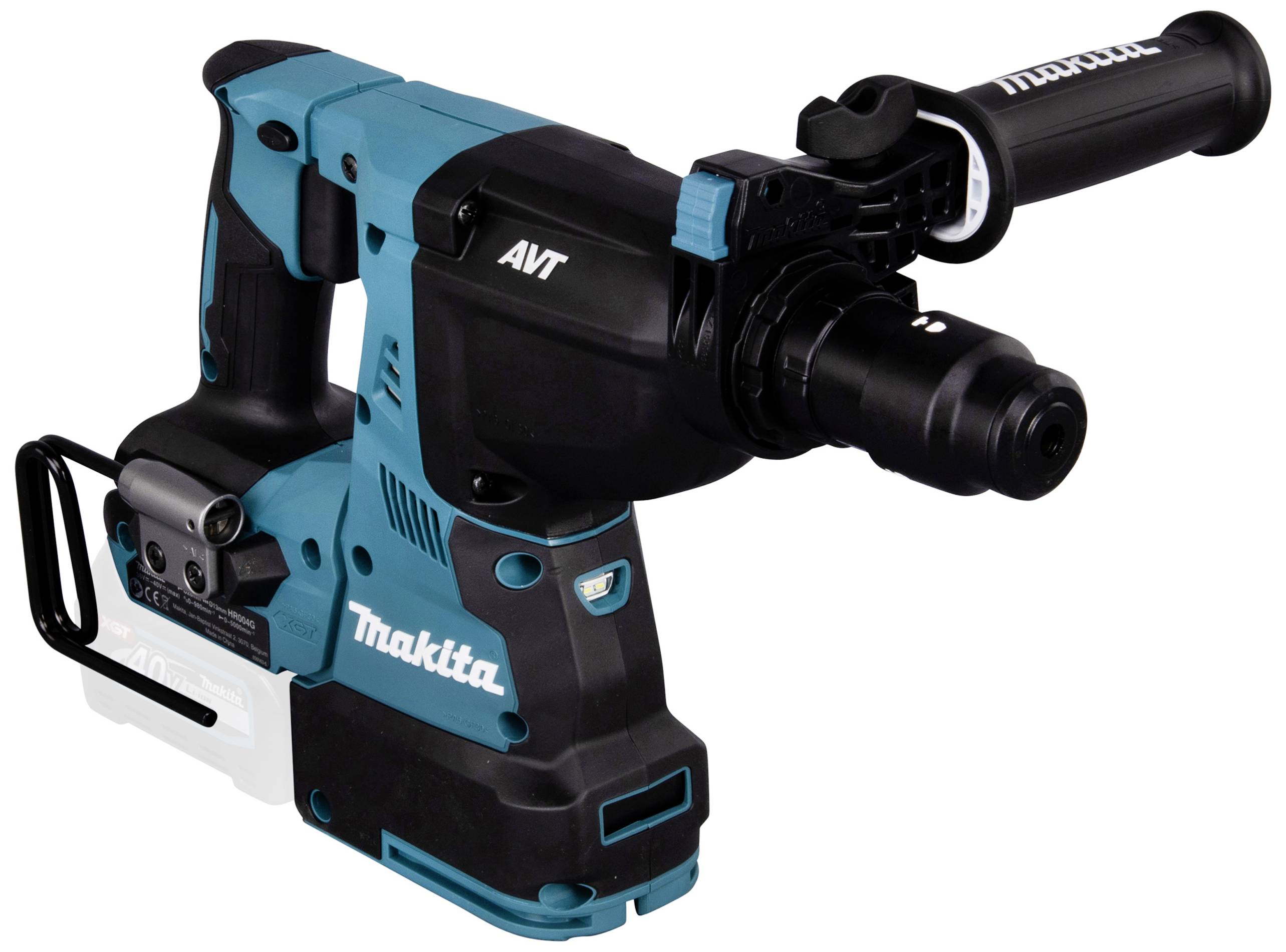 Ein blau-schwarzer Makita-Bohrhammer mit Zusatzgriff, geeignet für schwere Bohr- und Meißelarbeiten.