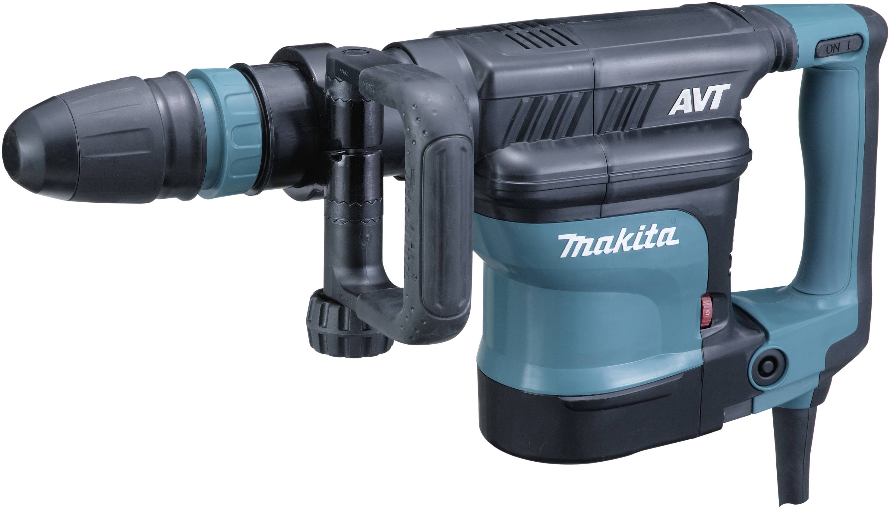 Ein elektrischer Bohrhammer von Makita mit robustem Gehäuse und ergonomischem Griff, geeignet für schwere Bohrarbeiten.