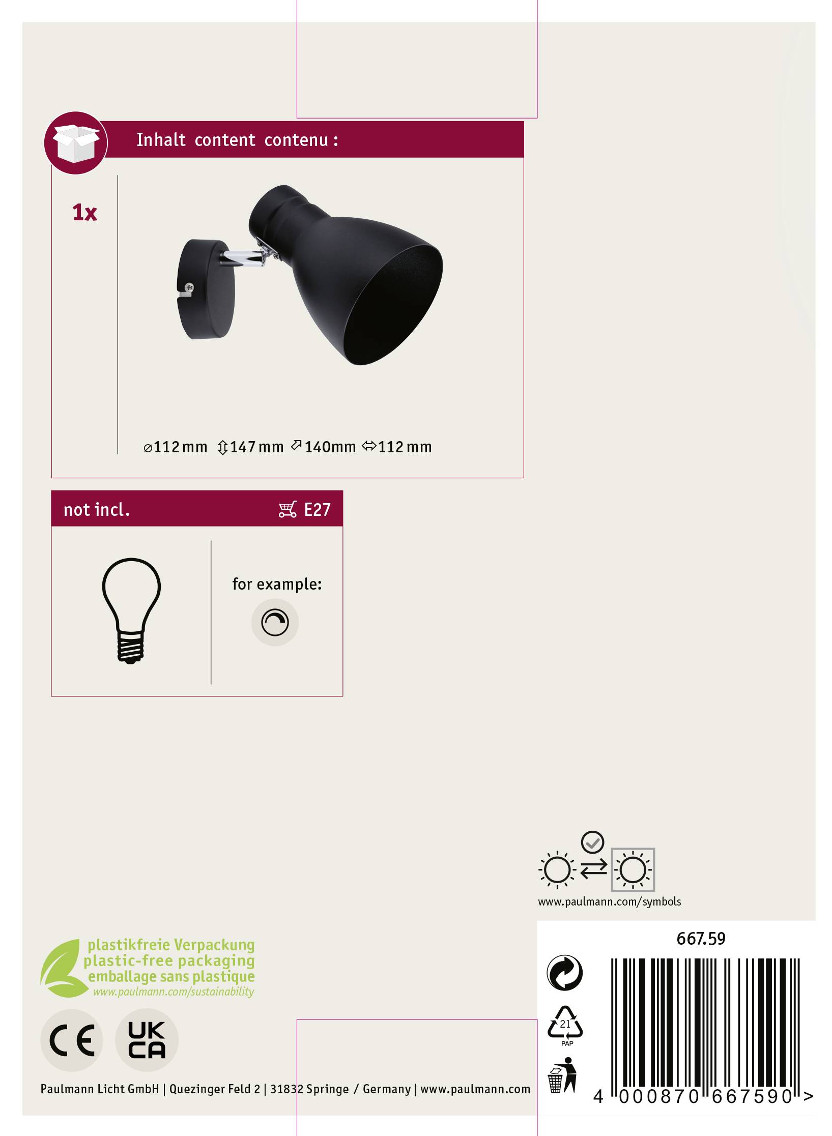 Paulmann 66759 Wandstrahler E27 Schwarz