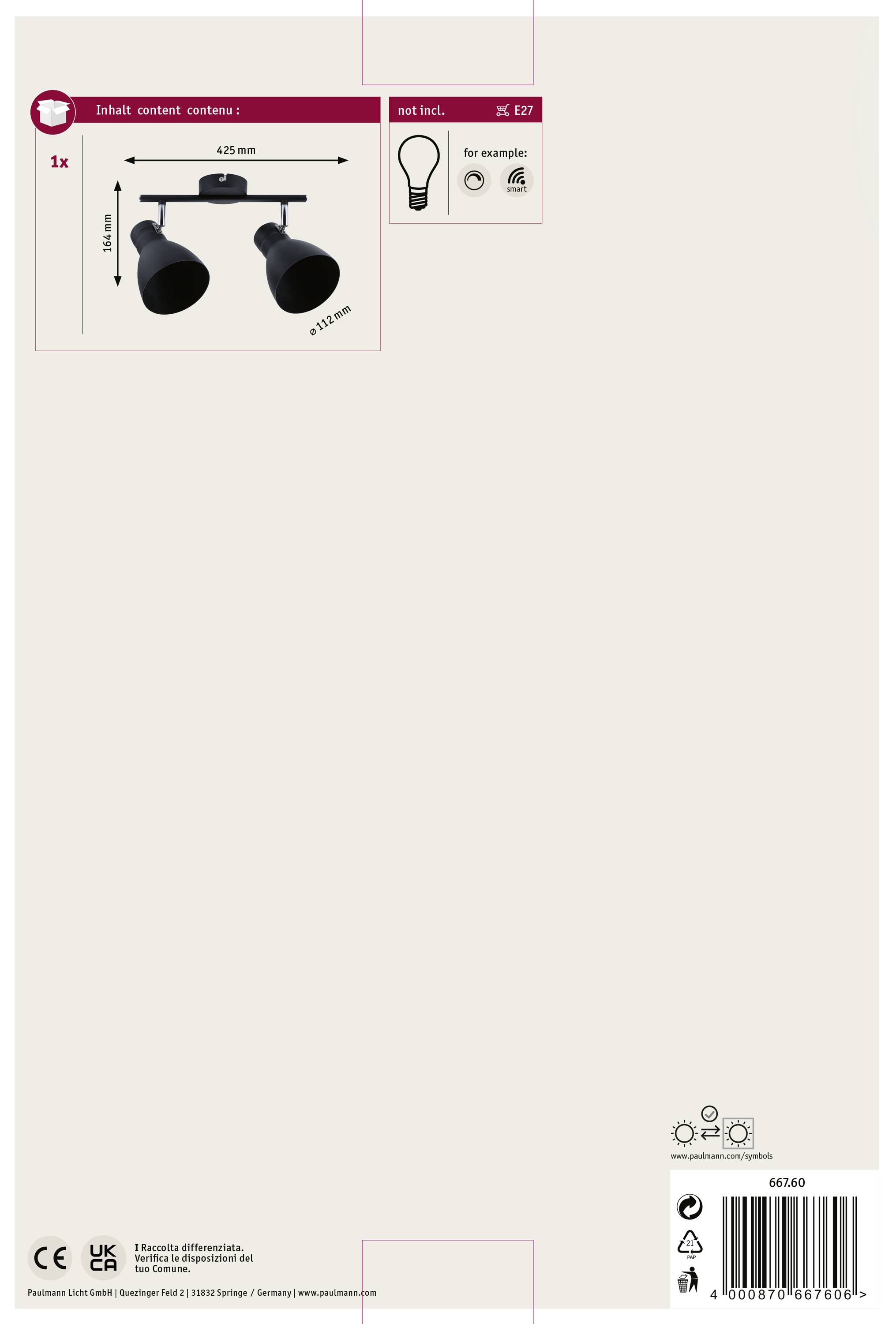 Paulmann 66760 Deckenstrahler E27 Schwarz