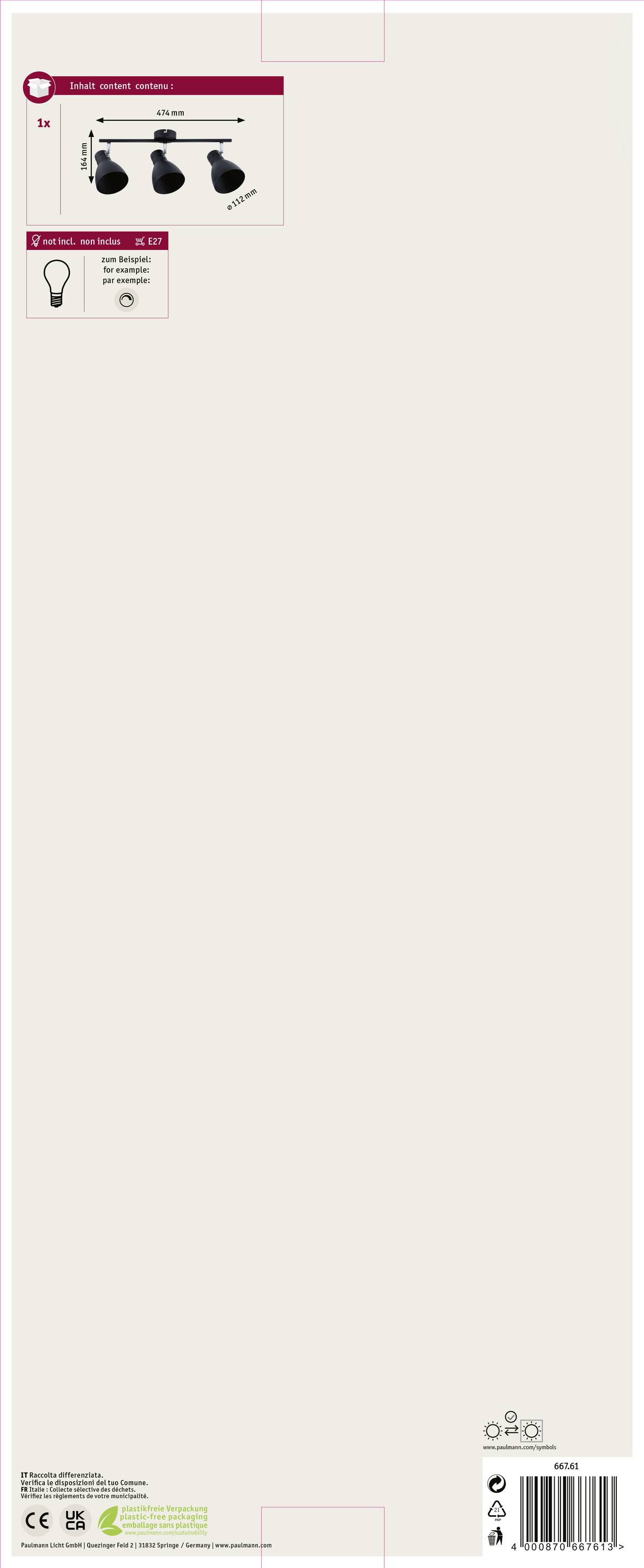 Paulmann 66761 Deckenstrahler E27 Schwarz