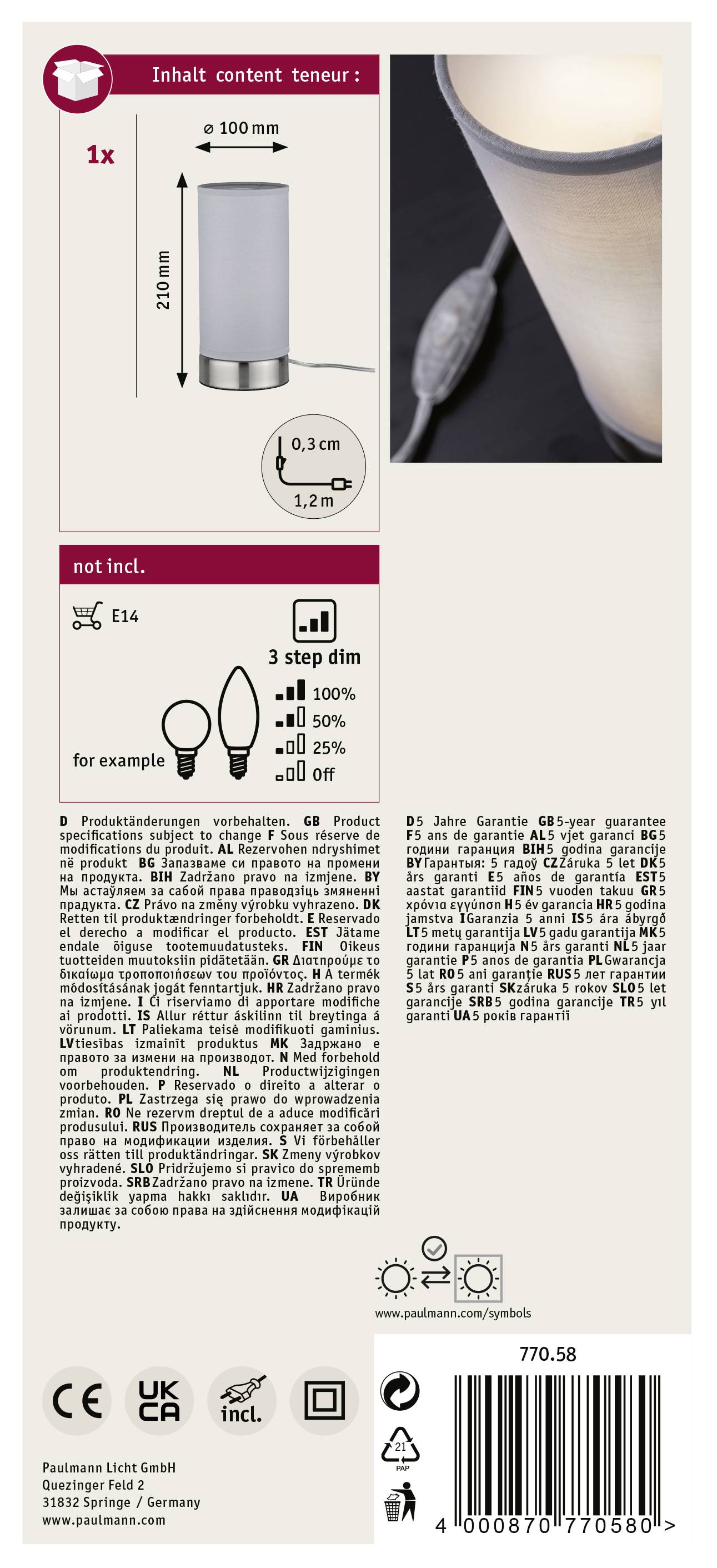 Paulmann 77058 Tischlampe E14 Weiß