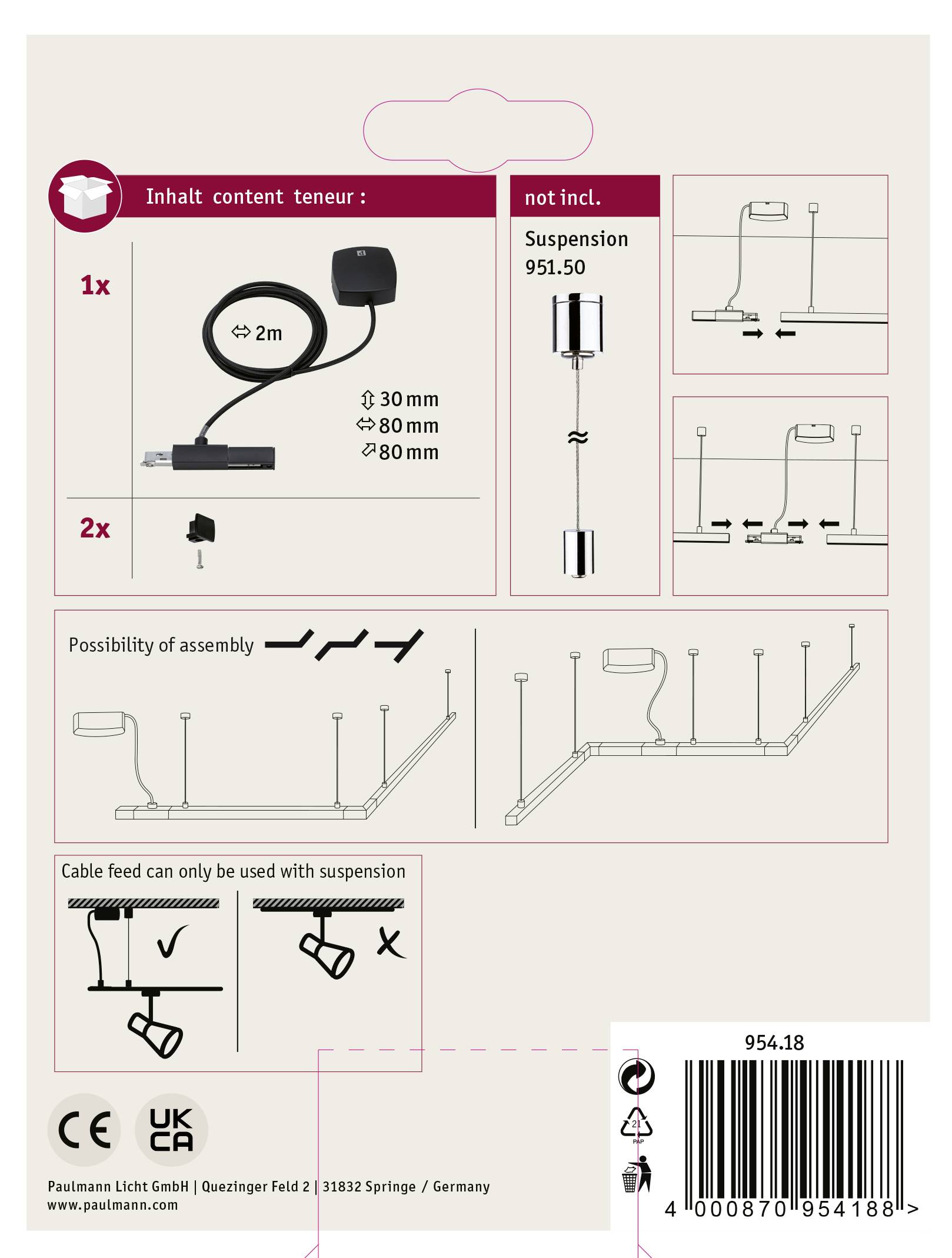 Paulmann 95418 Hochvolt-Schienensystem-Komponente Stromeinspeisung Schwarz (matt)