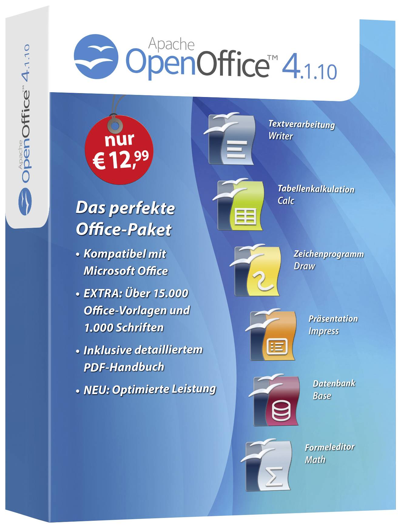 OpenOffice 4.1.10 Vollversion, 1 Lizenz Windows Office-Paket