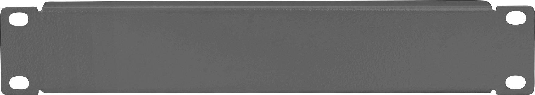 Ein grauer, rechteckiger Metallblende für ein 19-Zoll-Rack, ohne sichtbare Beschriftungen oder Logos.