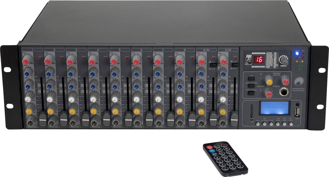 Omnitronic RM-1422FXA 2x 400 W Powermixer Kanäle:12 USB-Anschluss