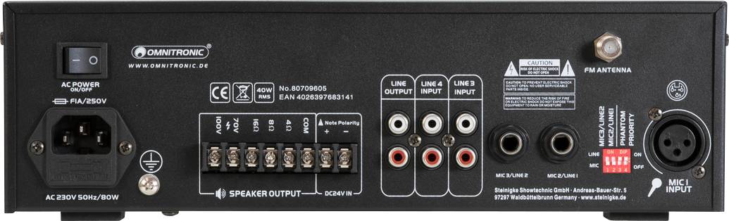 Omnitronic CPE-40P ELA ELA-Verstärker 40 W 4-Kanal 1-Zonen