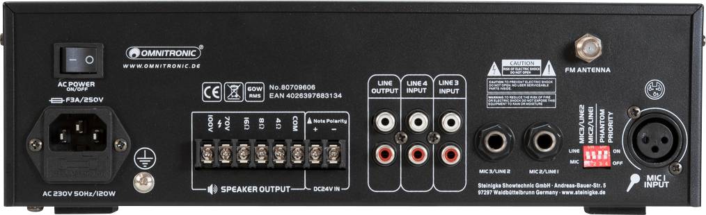 Omnitronic CPE-60P ELA ELA-Verstärker 60W 4-Kanal 1-Zonen