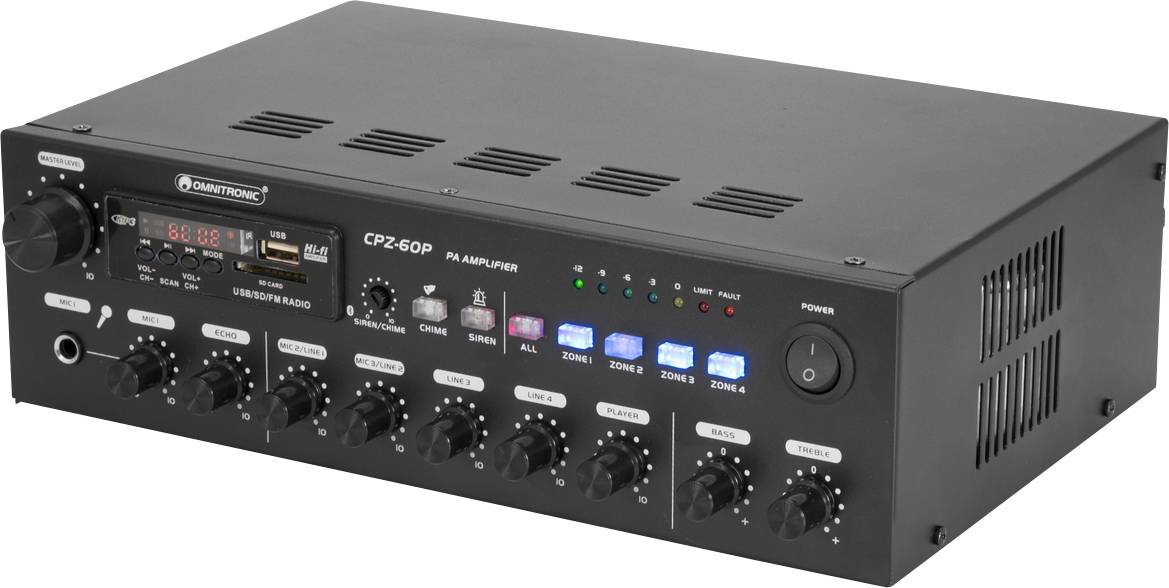 Omnitronic CPZ-60P ELA ELA-Verstärker 60W 4-Kanal 4-Zonen