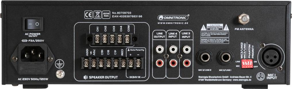 Omnitronic CPZ-60P ELA ELA-Verstärker 60W 4-Kanal 4-Zonen