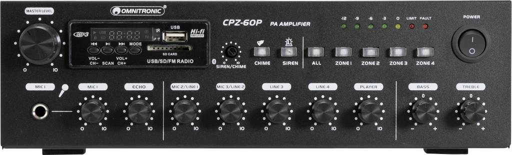 Omnitronic CPZ-60P ELA ELA-Verstärker 60W 4-Kanal 4-Zonen