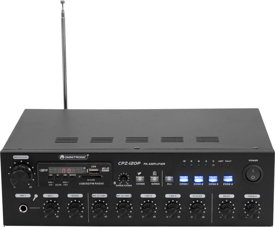 Omnitronic CPZ-120P ELA ELA-Verstärker 120W 4-Kanal 4-Zonen