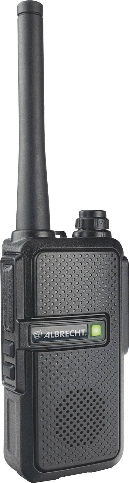 Ein schwarzes Handfunkgerät mit langer Antenne und seitlichen Tasten. Eignet sich für Kommunikation über kurze Distanzen.
