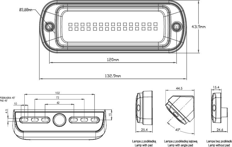 WAS Arbeitsscheinwerfer 12 V/DC, 24 V/DC W229 1501 Breite Nahfeldausleuchtung (B x H x T) 133 x 25