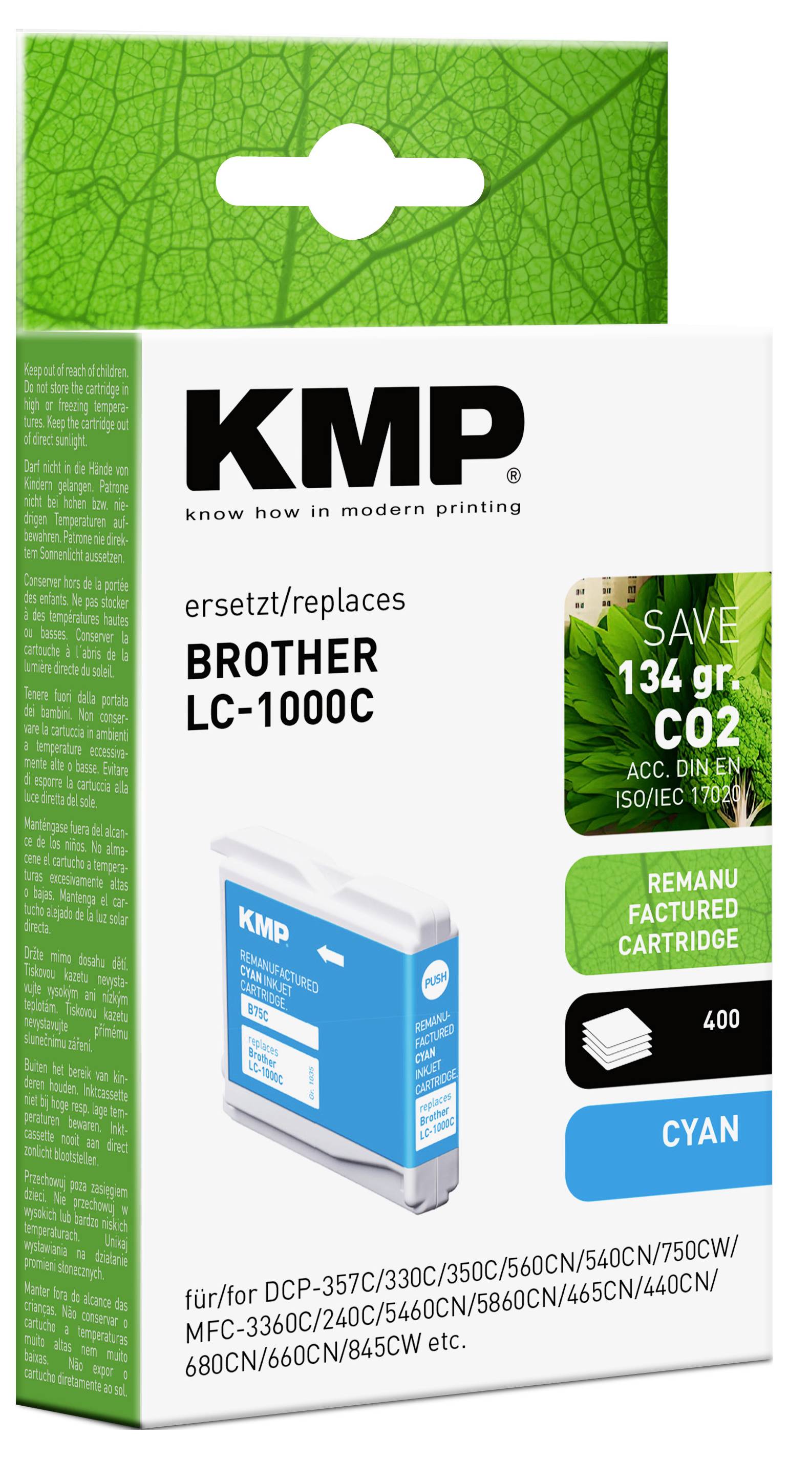 KMP Druckerpatrone ersetzt Brother LC-1000C Kompatibel Cyan B75C 1035,4003