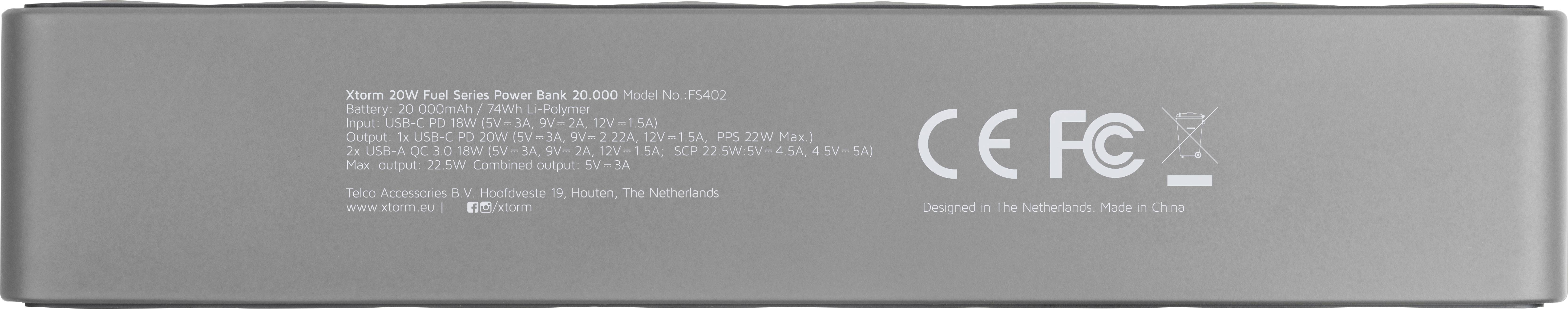 Xtorm by A-Solar FS402 Powerbank 20000 mAh Quick Charge 3.0 LiPo USB-A, USB-C® Statusanzeige