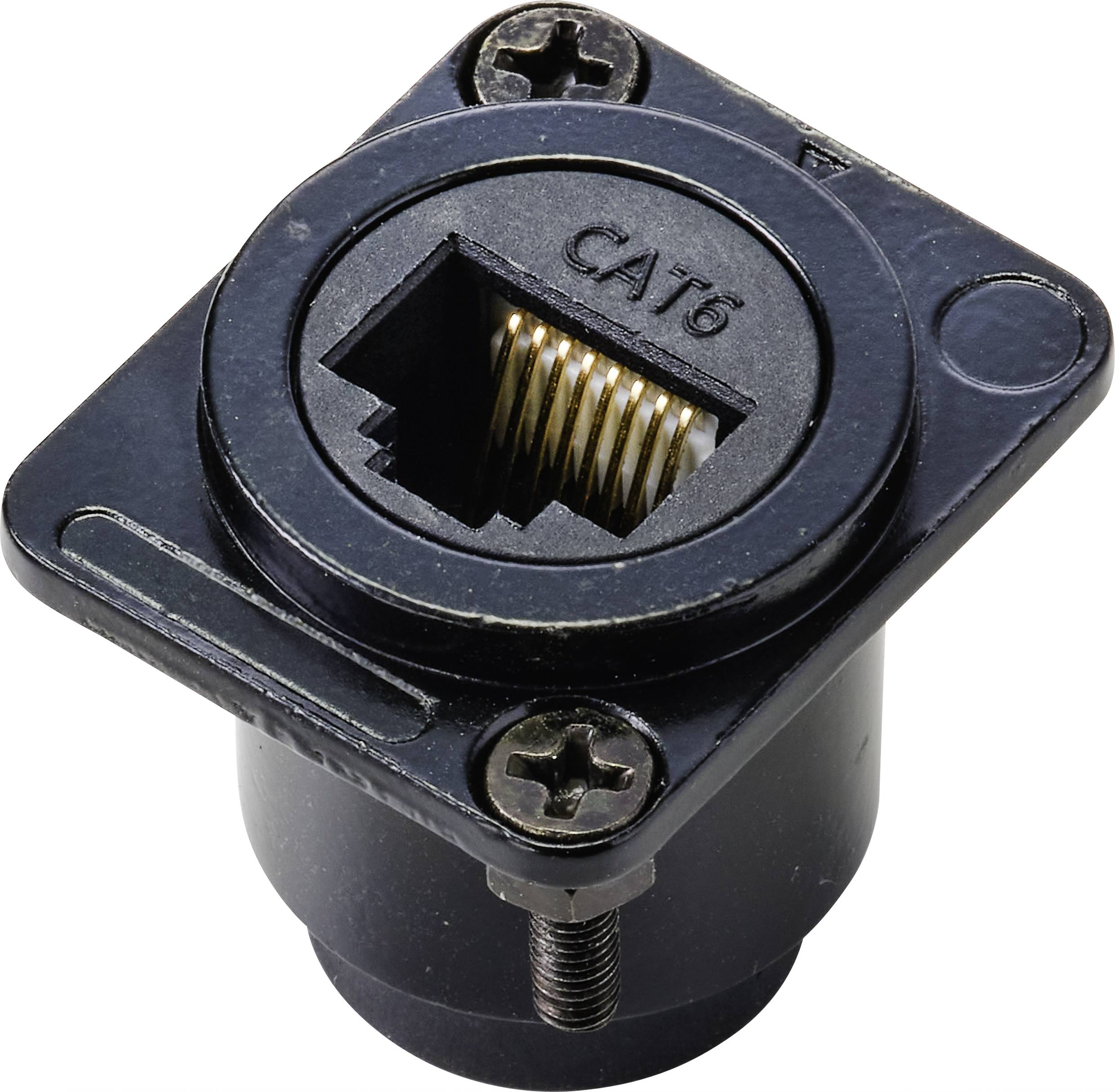 TRU COMPONENTS TC-9554644 RJ45 Durchgangs-Einbaubuchse D-Form CAT 6 Buchse, gerade Polzahl Sensoren 8P8C Schwarz