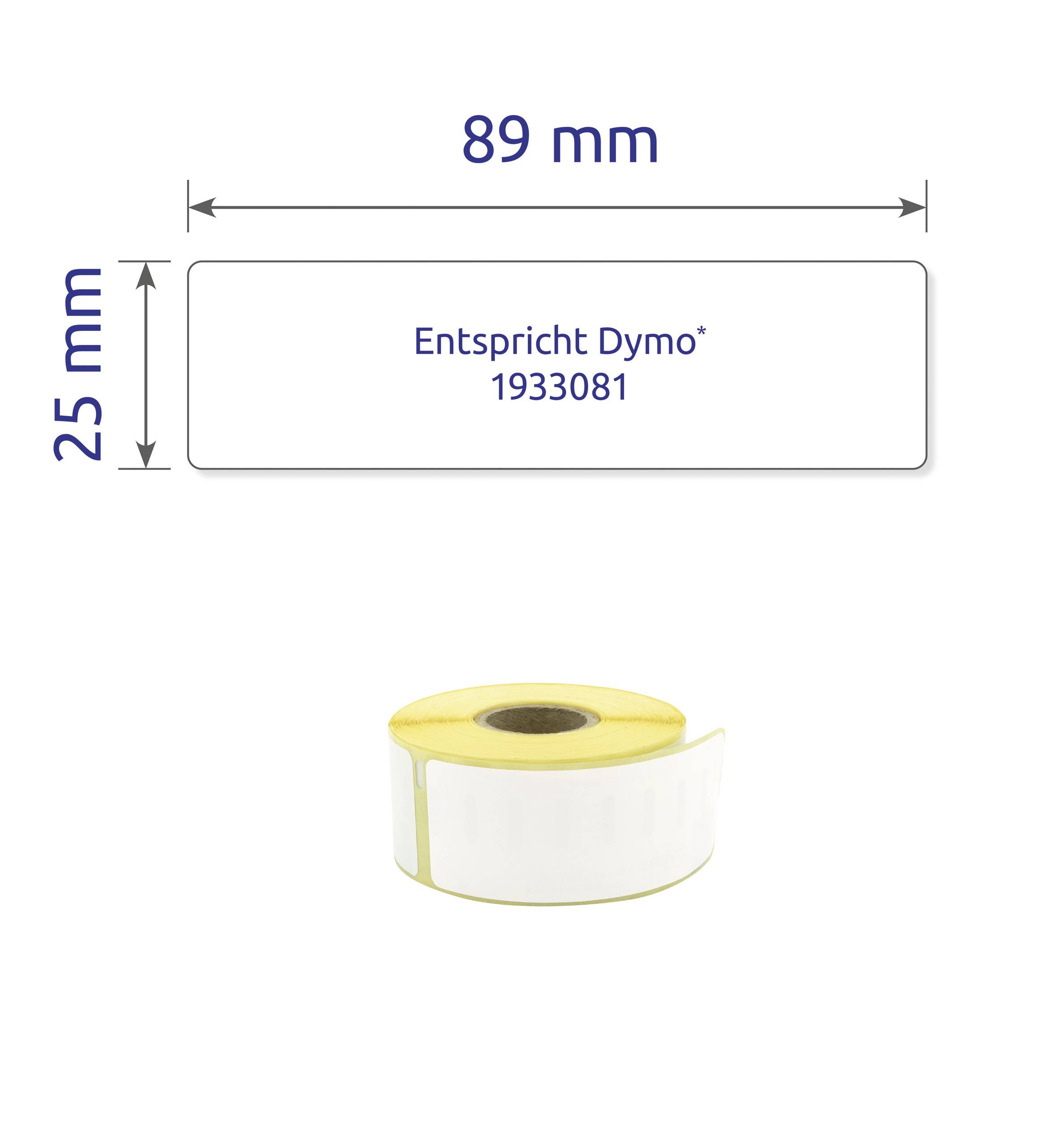 Etikettenrolle, 89 mm x 25 mm, mit Text 'Entspricht Dymo 1933081'.