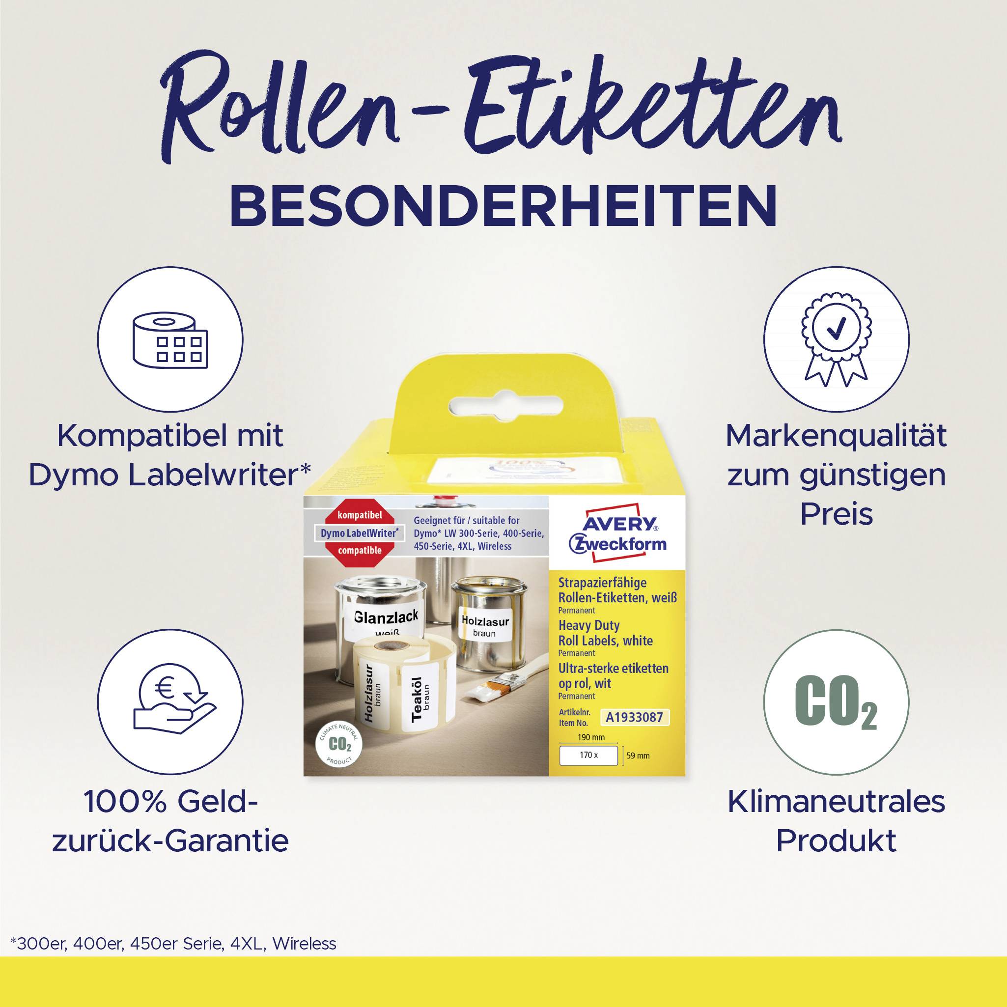 Avery-Zweckform Etiketten (Rolle) 190 x 59mm Folie Weiß 1 St. A1933087 Universal-Etiketten