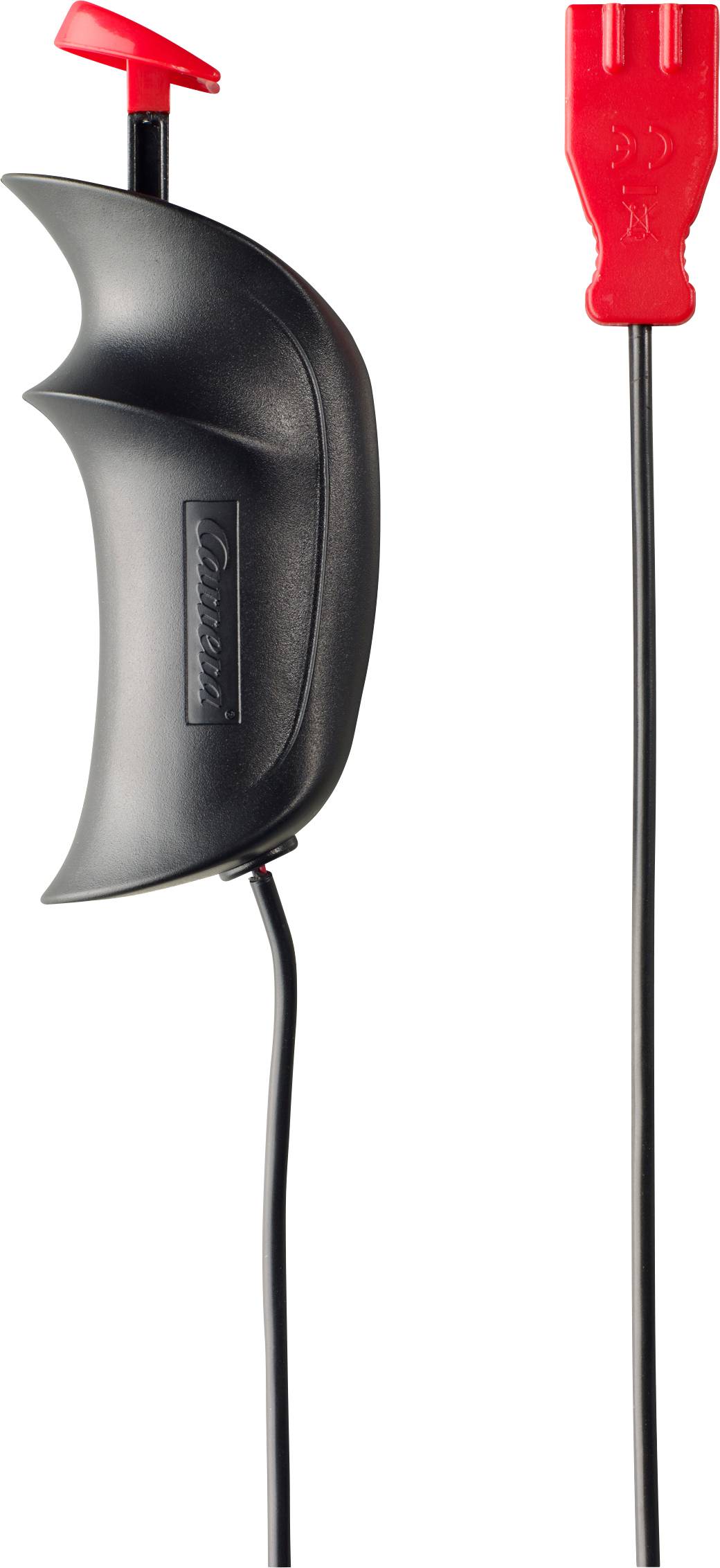 Schwarz-roter Handregler für Carrera-Rennbahn, ergonomisches Design, mit Kabel.