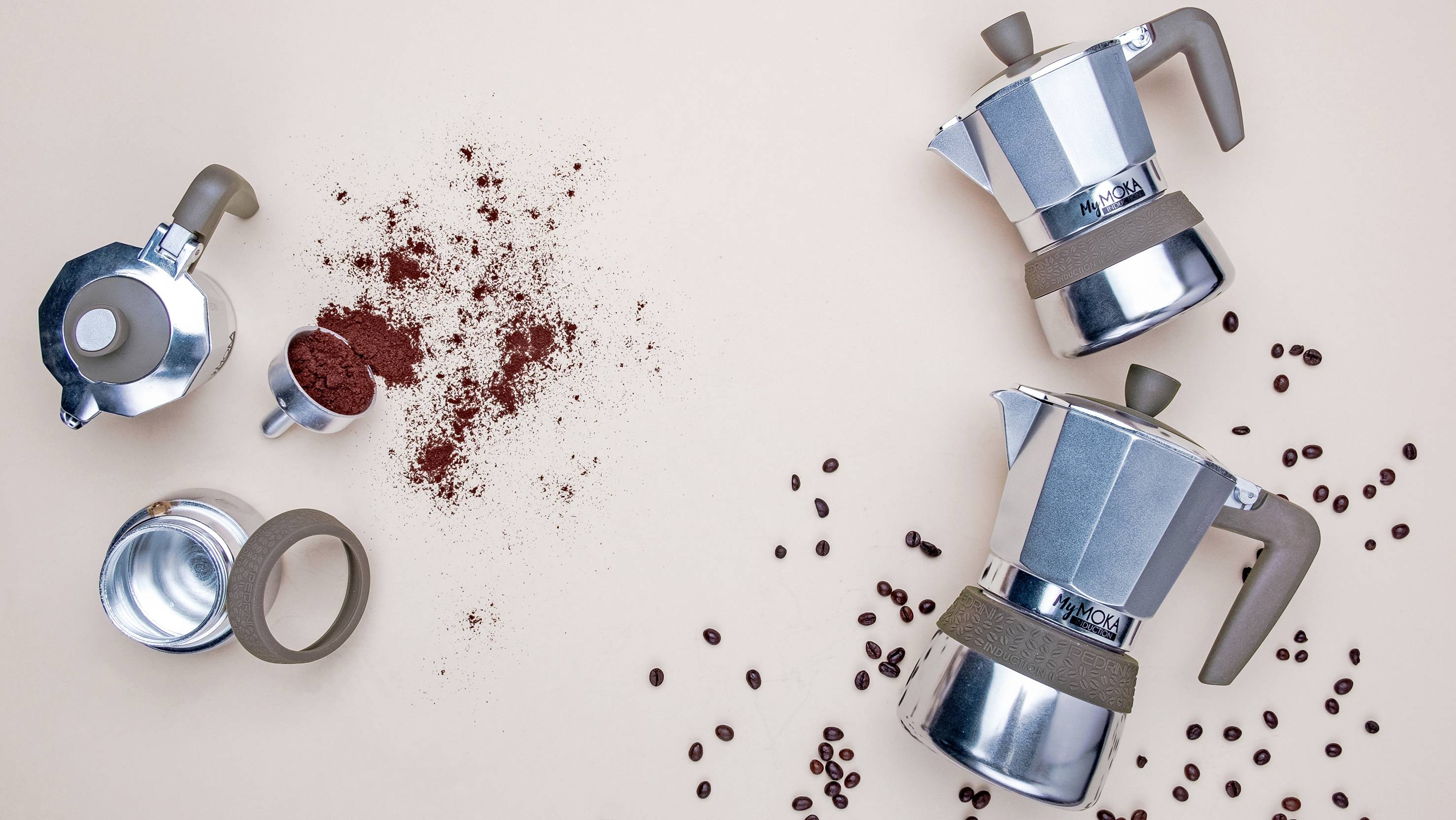 MyMoka Espressokocher Silber-Grau Fassungsvermögen Tassen=2