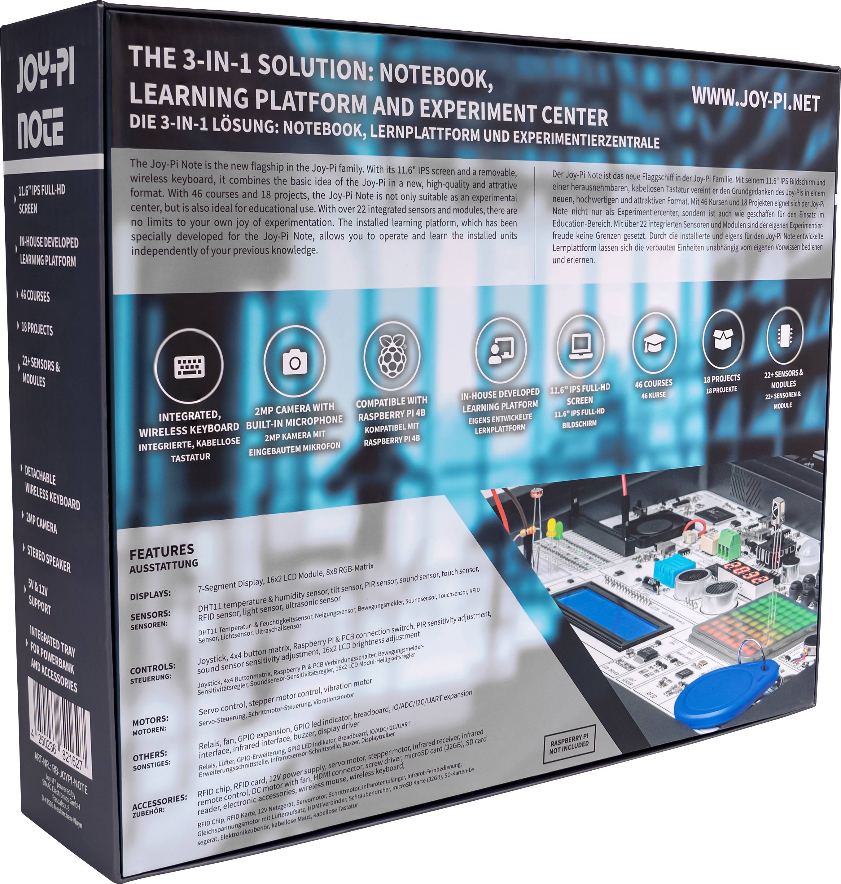 Joy-it RB-JoyPi-Note Education Bundle Raspberry Pi® 4 B 4GB 4 x 1.5GHz inkl. Aufbewahrungskoffer, inkl. Netzteil