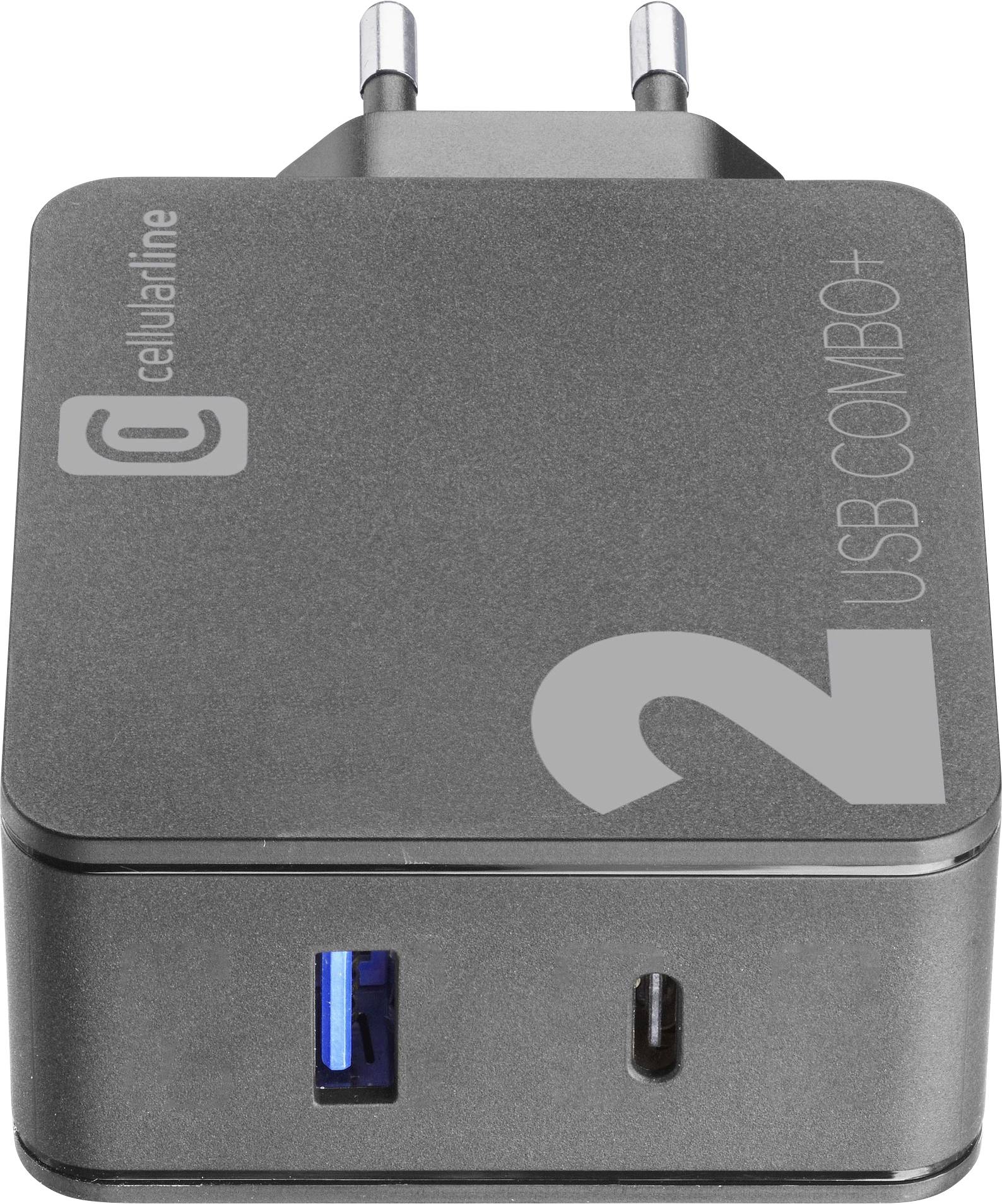 Cellularline USB Ladegerät USB 2.0 Buchse A, USB-C® Buchse Schwarz Steckdose