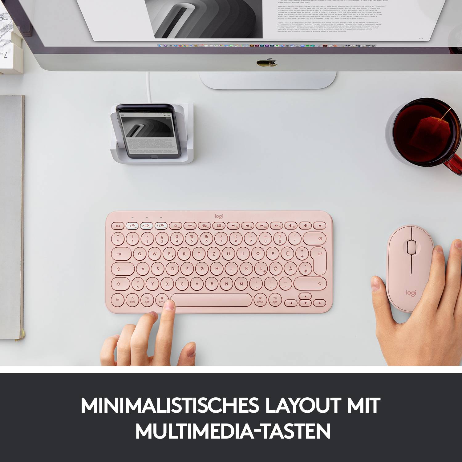 Logitech K380 Multi-Device Bluetooth® Keyboard Bluetooth® Tastatur Deutsch, QWERTZ Rose