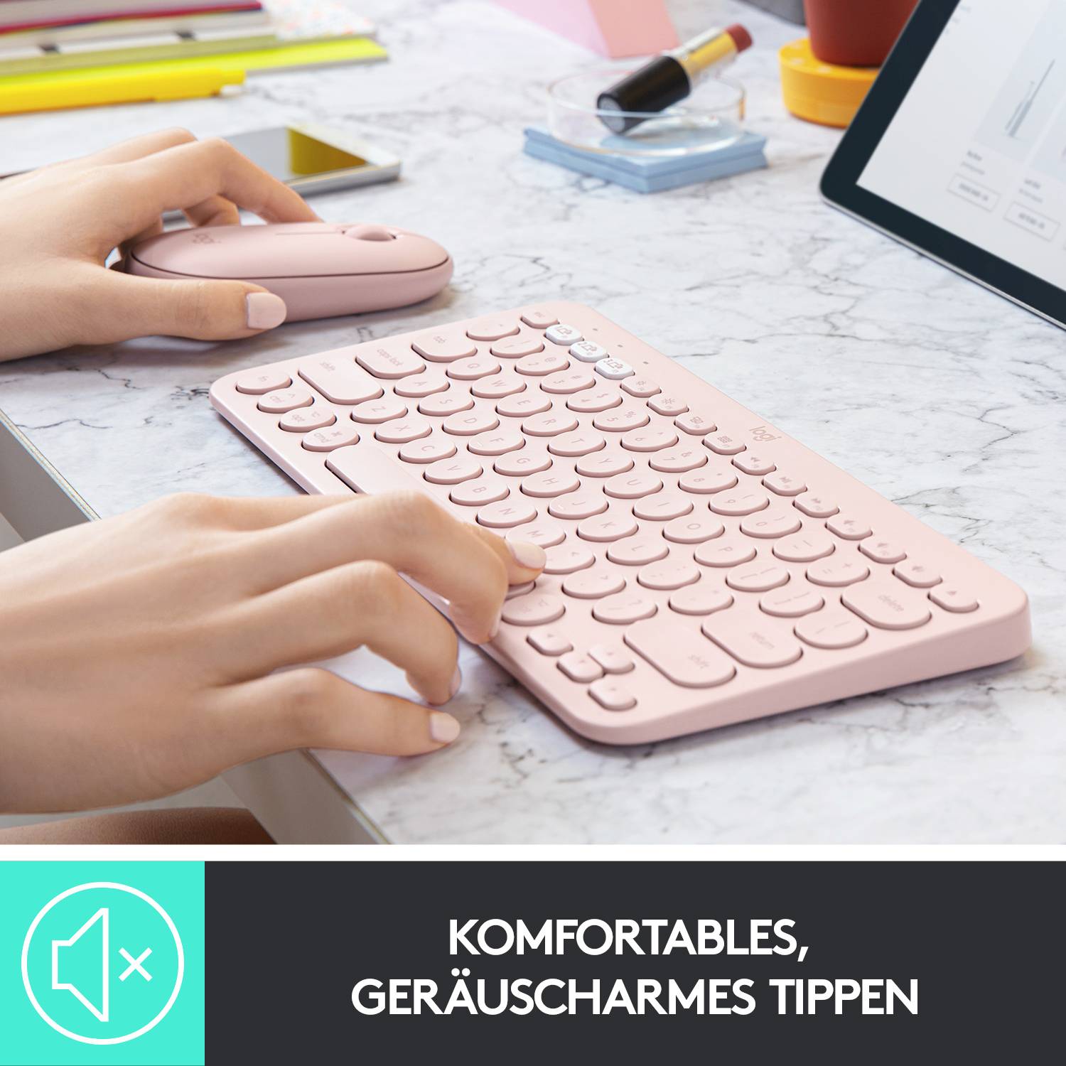 Logitech K380 Multi-Device Bluetooth® Keyboard Bluetooth® Tastatur Deutsch, QWERTZ Rose