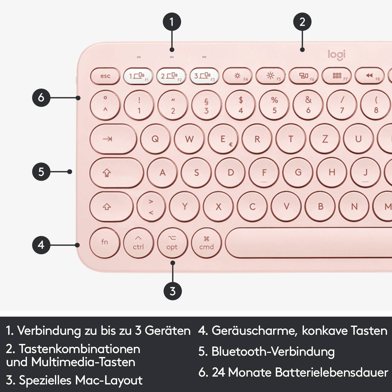 Logitech K380 Multi-Device Bluetooth® Keyboard Bluetooth® Tastatur Deutsch, QWERTZ Rose