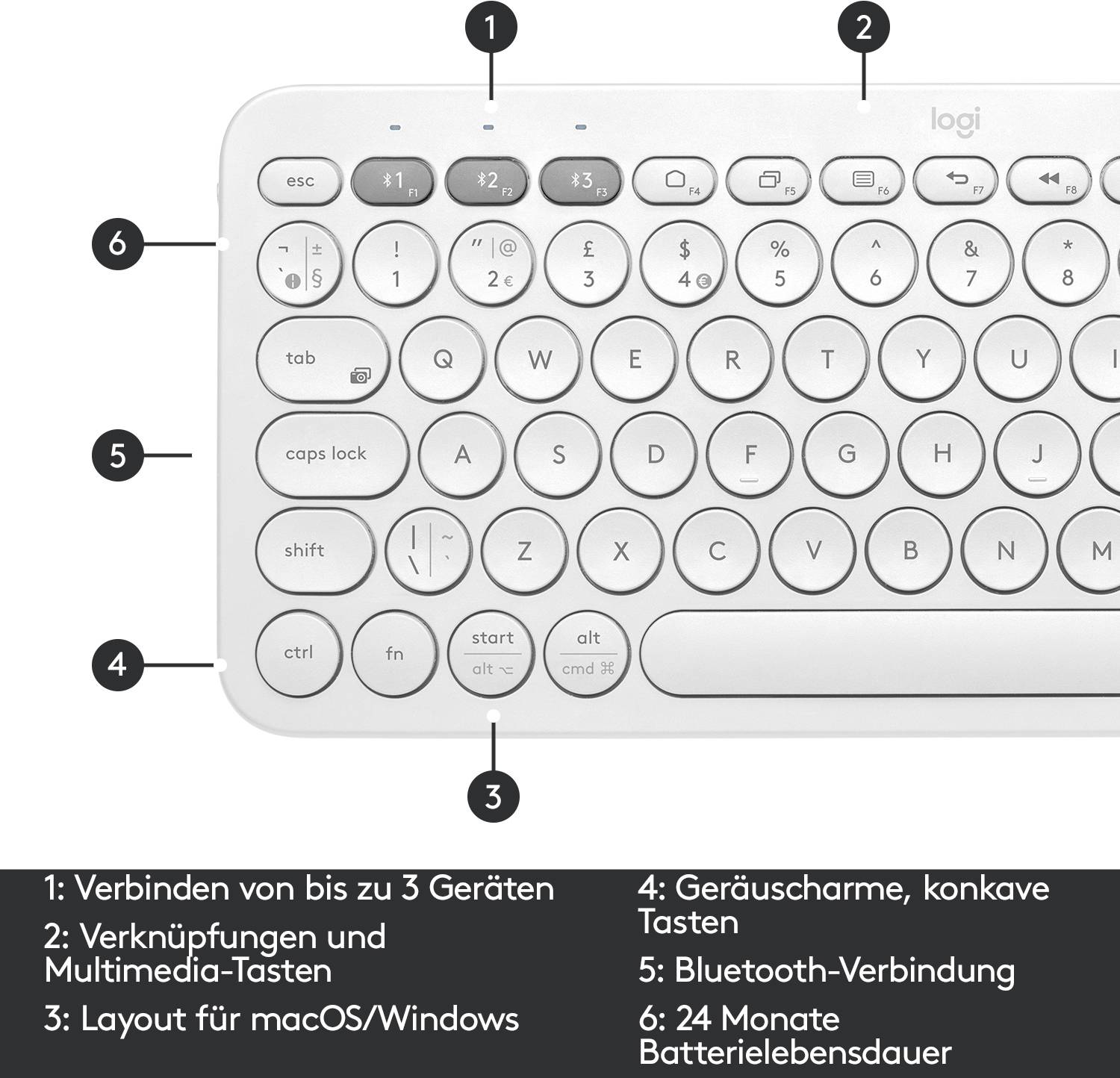 Logitech K380 Multi-Device Bluetooth® Keyboard Bluetooth® Tastatur Deutsch, QWERTZ Weiß