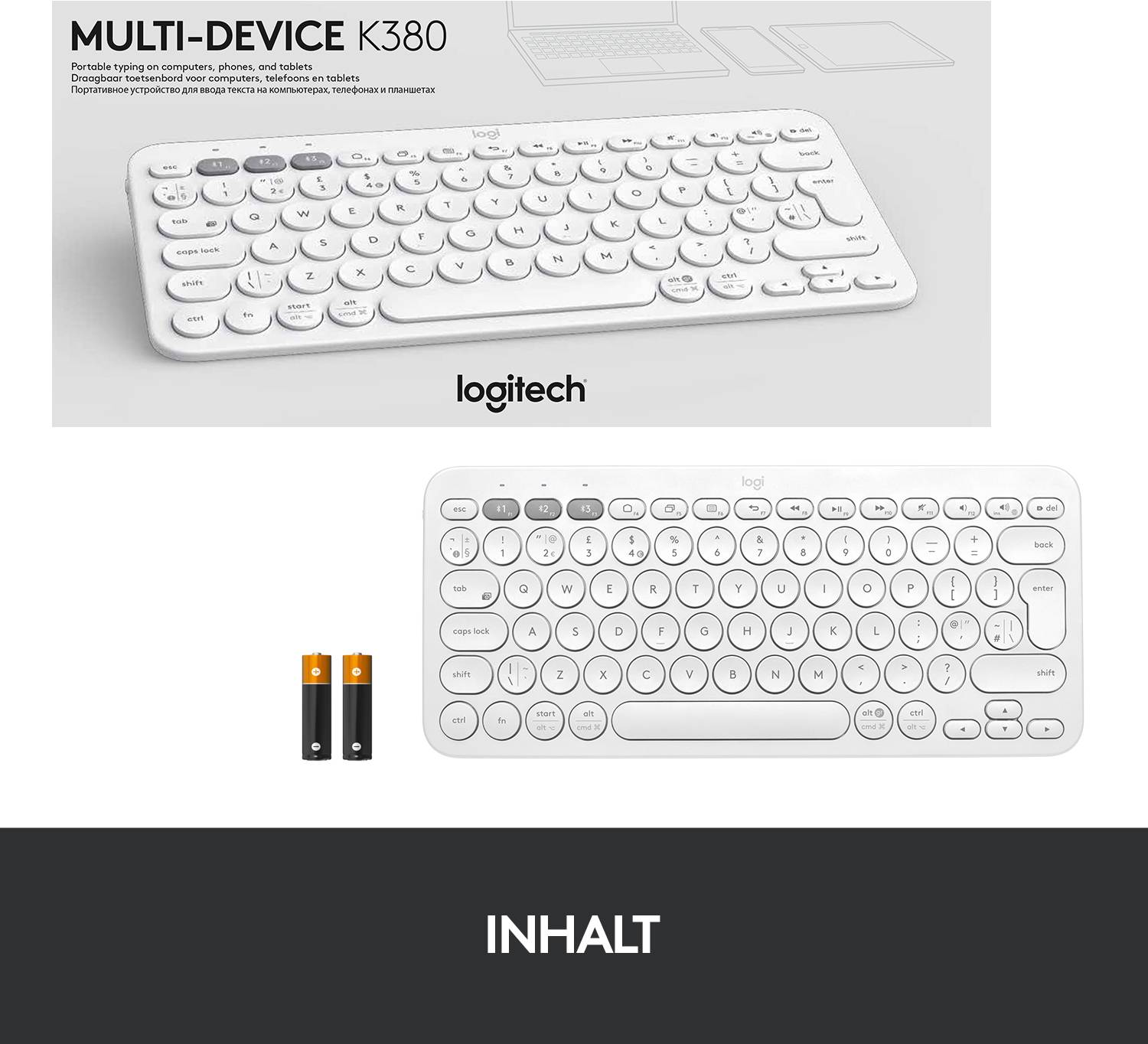 Logitech K380 Multi-Device Bluetooth® Keyboard Bluetooth® Tastatur Deutsch, QWERTZ Weiß