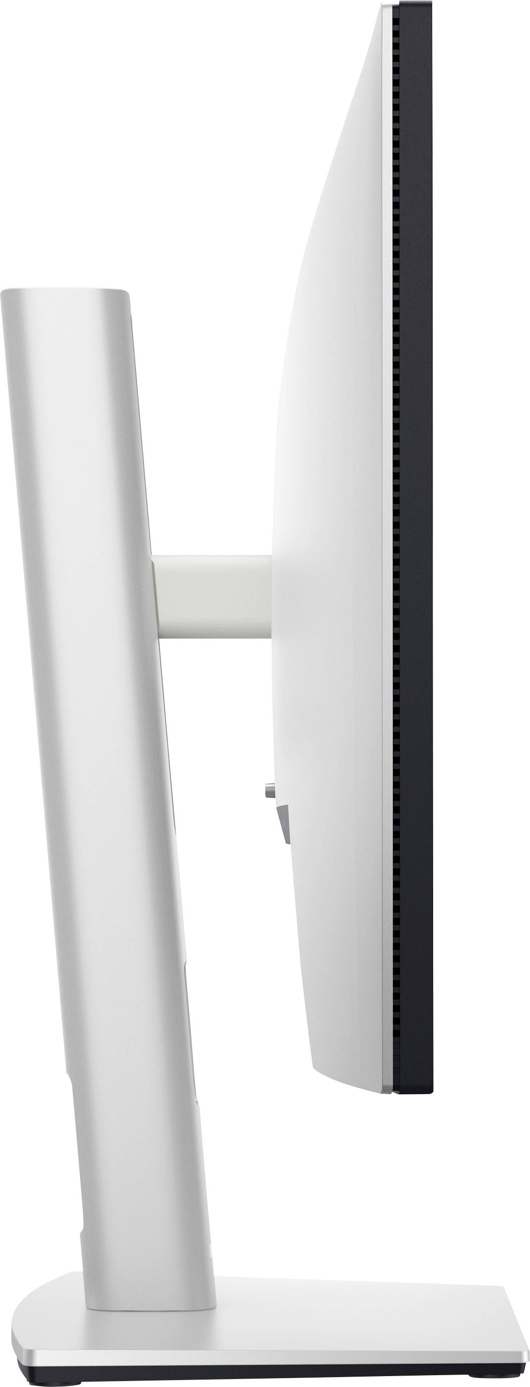 Ein moderner Computermonitor von der Seite gesehen, zeigt ein schlankes Design mit einem stabilen Standfuß.