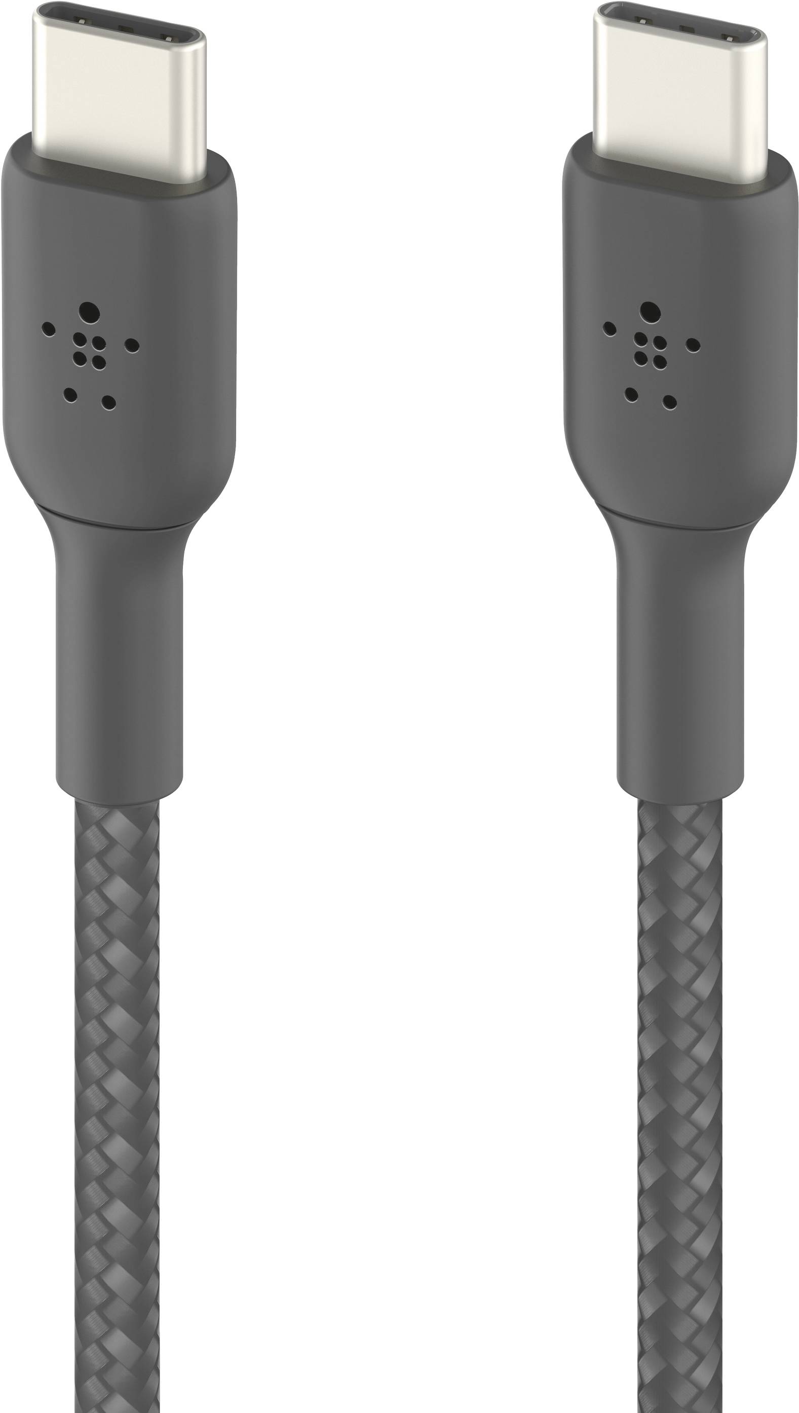 USB-C-Kabel mit schwarzem, geflochtenem Design und beidseitigen Anschlüssen.