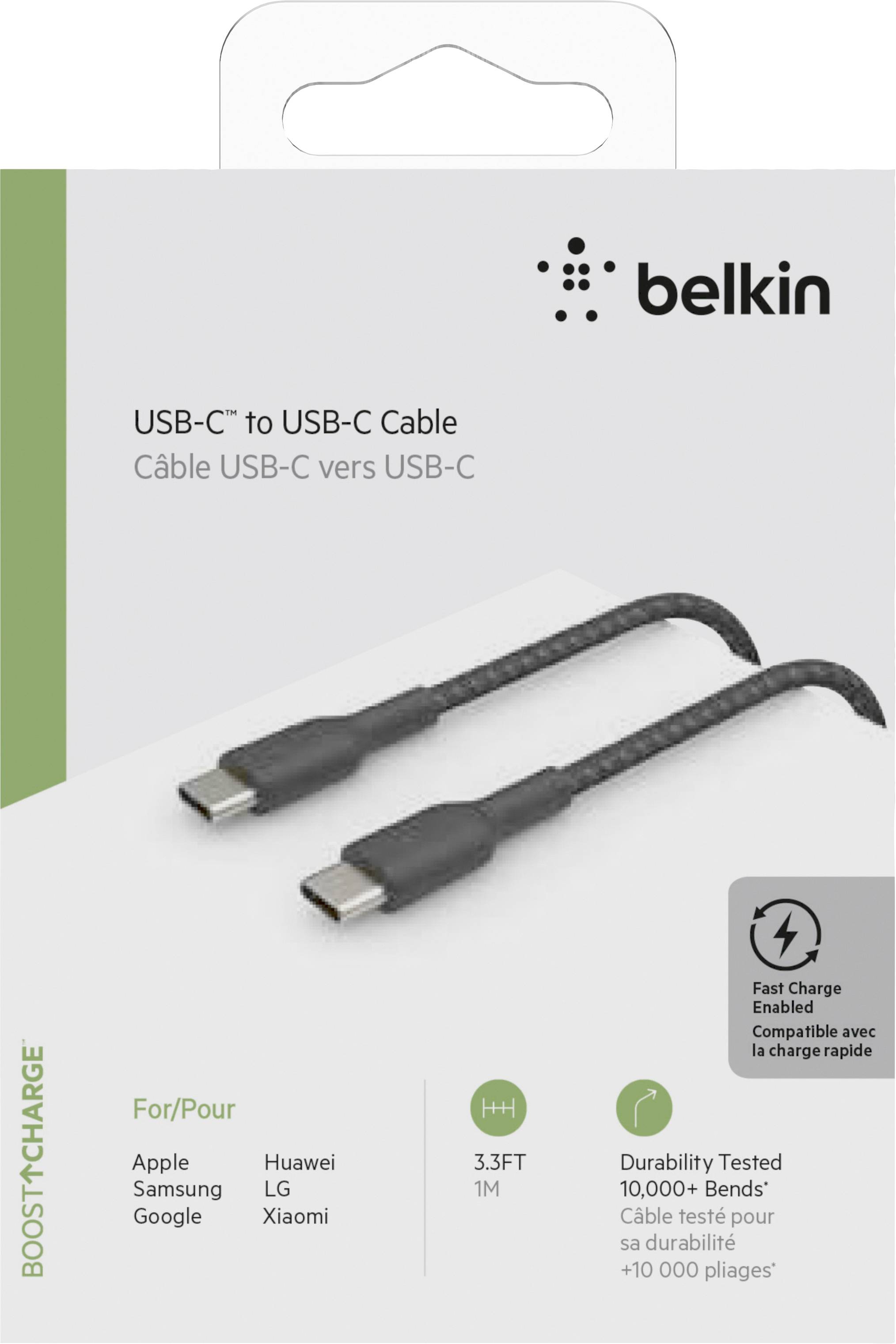USB-C-zu-USB-C-Kabel von Belkin, 1 Meter, geeignet für Apple, Samsung, Huawei, LG, Xiaomi. Unterstützt schnelles Laden, getestet für Haltbarkeit.