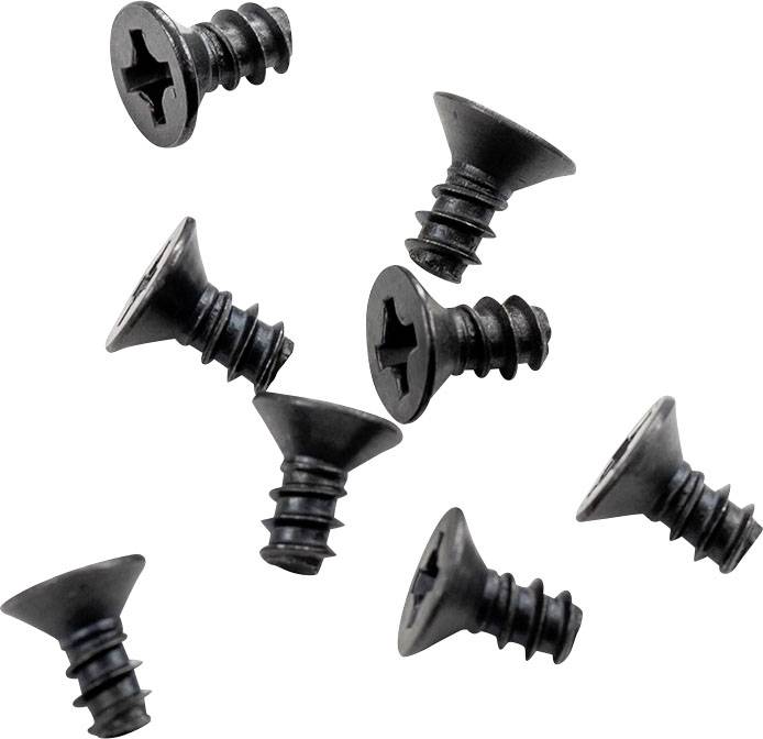 Mehrere schwarze Kreuzschlitzschrauben auf weißem Hintergrund.