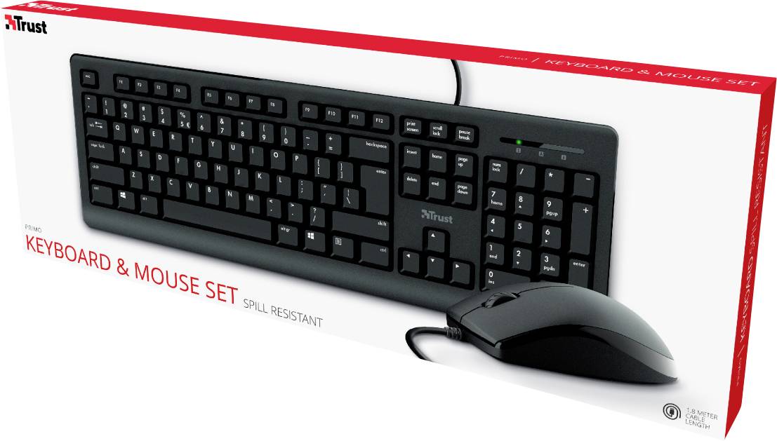 Trust PRIMO Kabelgebunden Tastatur, Maus-Set Deutsch, QWERTZ Schwarz