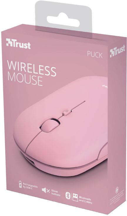 Trust PUCK Maus Bluetooth®, Funk Optisch Pink 4 Tasten 1600 dpi