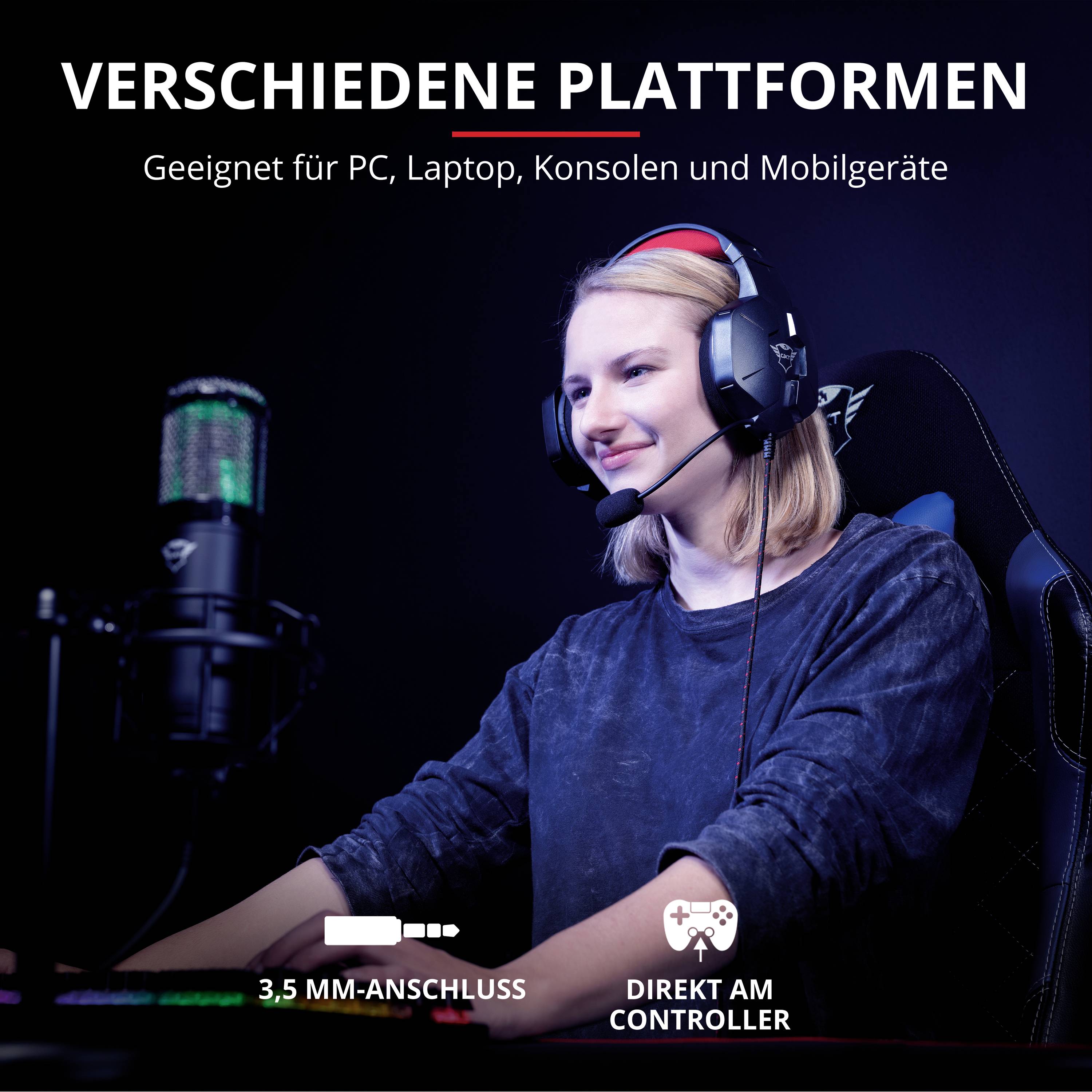 Trust GXT323 CARUS Over Ear Headset kabelgebunden Stereo Rot, Schwarz/Rot Lautstärkeregelung, Mikrofon-Stummschaltung Gaming