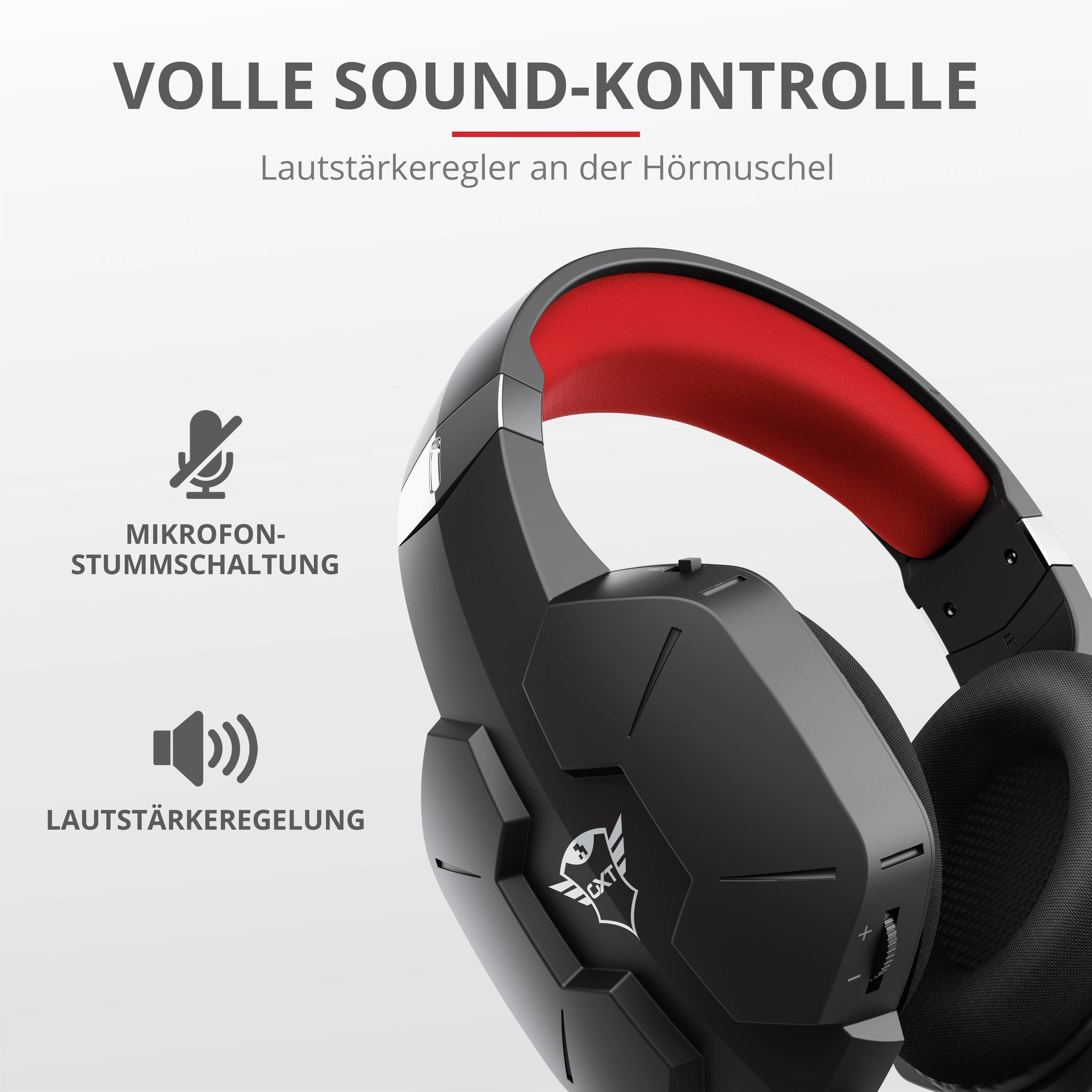 Trust GXT323 CARUS Over Ear Headset kabelgebunden Stereo Rot, Schwarz/Rot Lautstärkeregelung, Mikrofon-Stummschaltung Gaming