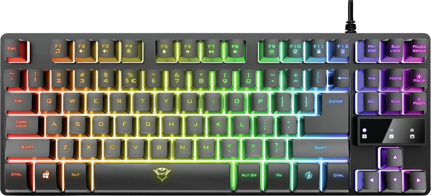 Trust GXT833 THADO TKL USB, Kabelgebunden Gaming-Tastatur Deutsch, QWERTZ Schwarz, RGB Beleuchtet, Multimediatasten