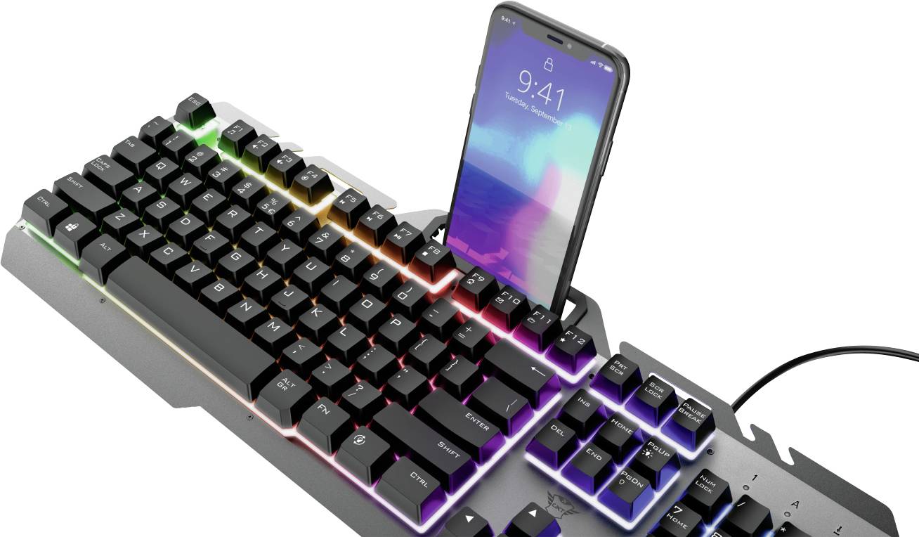 Trust Deutsch, QWERTZ GXT853 ESCA USB, Kabelgebunden Gaming-Tastatur Beleuchtet, Multimediatasten Schwarz, RGB