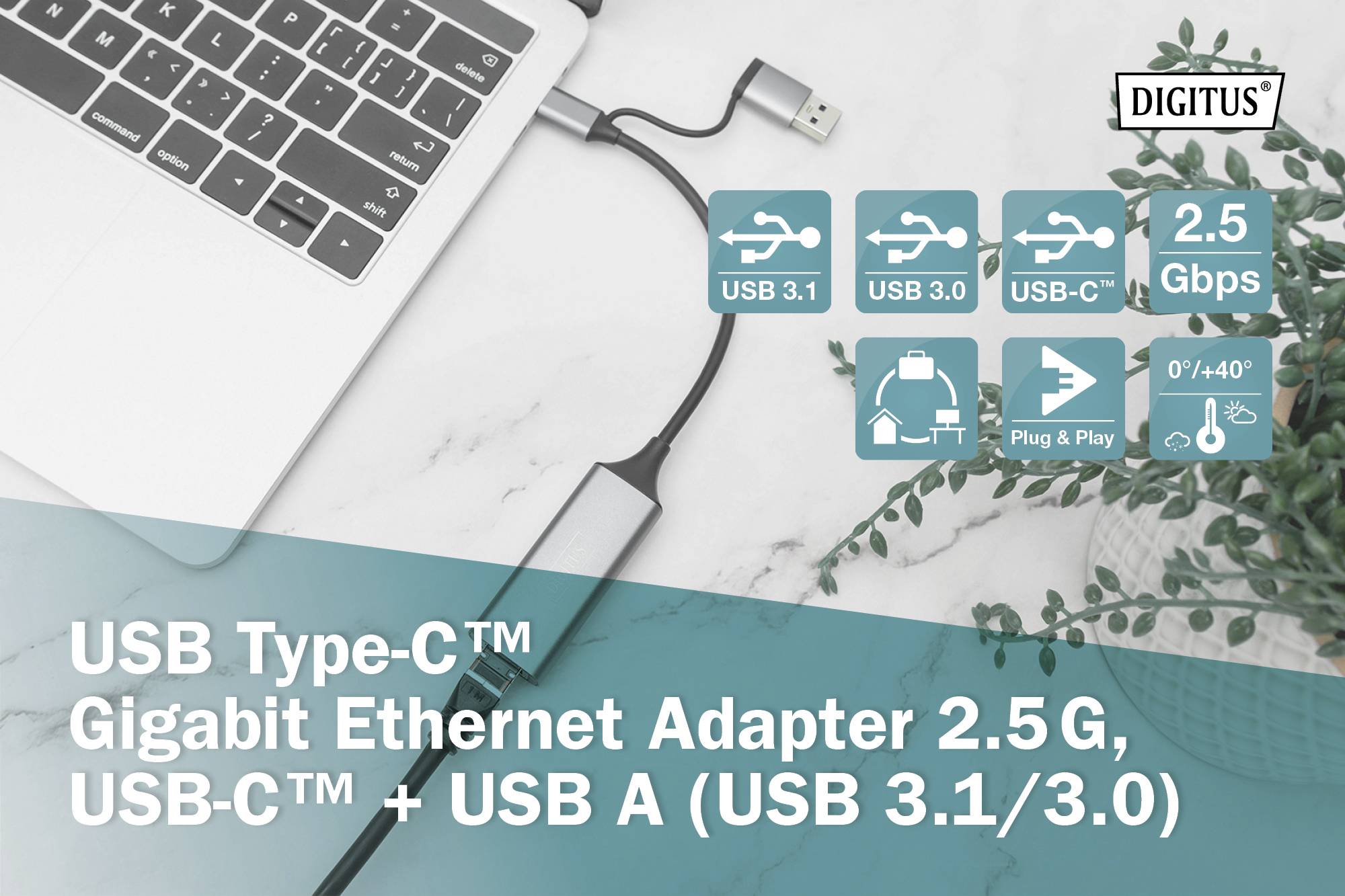 Digitus DN-3028 Netzwerkadapter 2.5 GBit/s USB, USB-A (USB 3.0), USB-A (USB 3.1 Gen 1), USB-A (USB 3.2 Gen 1), USB-A