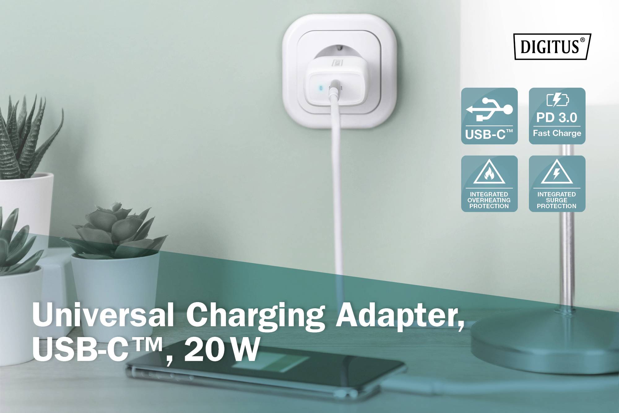 Digitus DA-10196 Ladeadapter Innenbereich Ausgangsstrom (max.) 3 A 1 x 1x USB-C® USB Power Delivery (USB-PD)