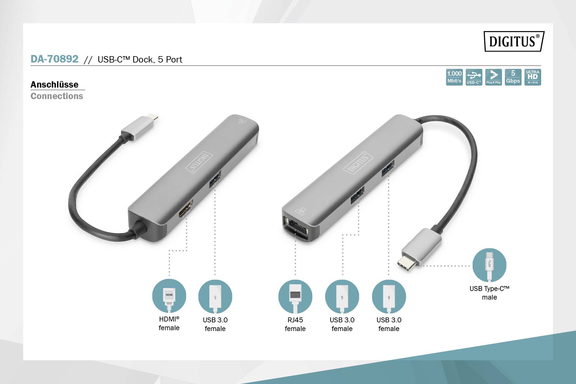 Digitus USB-C® Dockingstation DA-70892 Passend für Marke Dockingstations: Universal